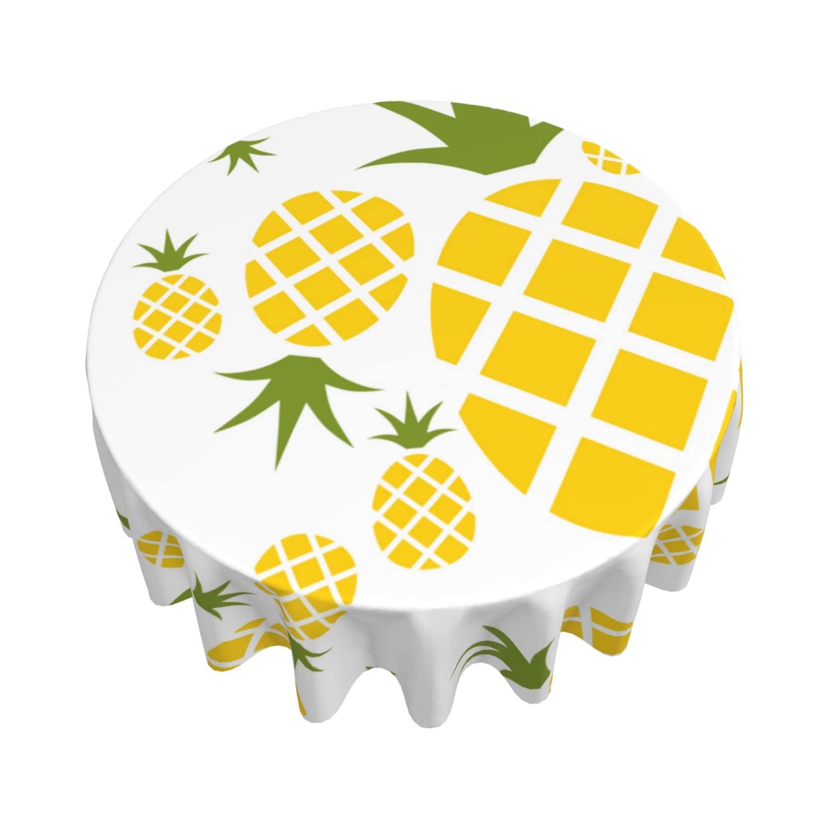 Wozukia 60 Inch Round Tablecloth - Yellow Pineapple with Green Leaves Design, Farmhouse Sweet Fruit Seamless Pattern, Waterproof Table Cover for Picnic, Party, Dining Room, Indoor & Outdoor Decor - Perfect for Summer BBQs, Garden Parties and Tropical Themed Events