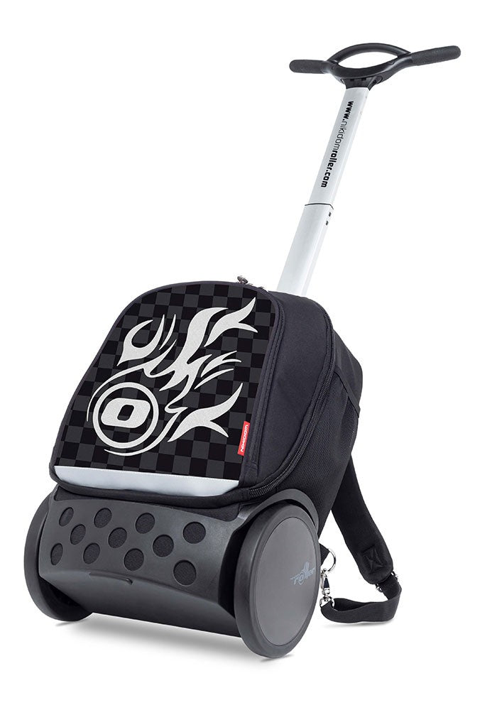 Nikidom Roller UP Trolley School Backpack - Lightweight Wheeled Travel Bag for Kids, Durable White Fire Design with Extendable Handle | Perfect for School, Travel & Daily Commute