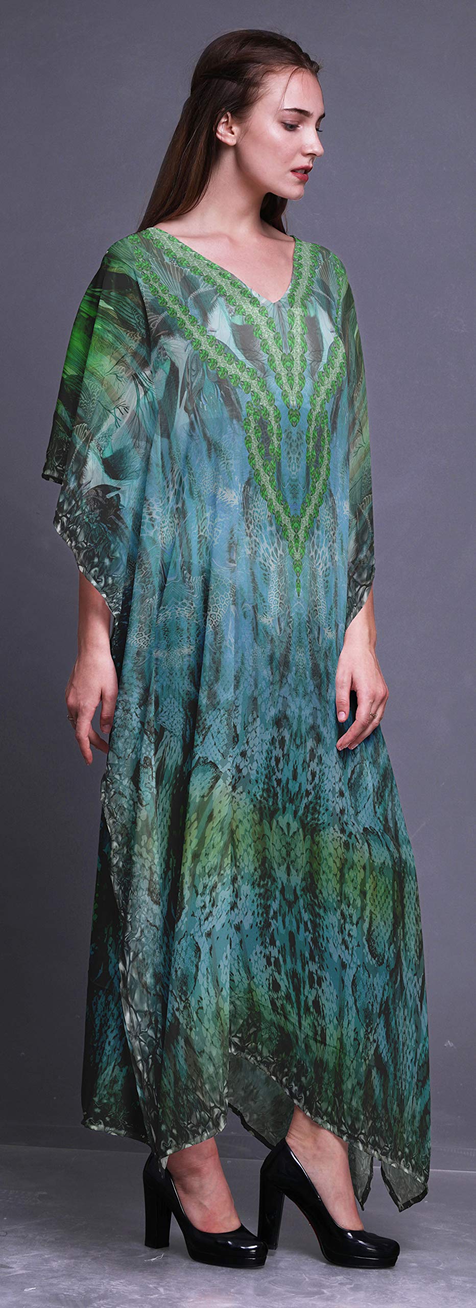 Leopard & Snake Print Beach Kaftan Cover Up - Women's Long Maxi Dress Bikini Coverup for Summer Vacation, Pool Party, and Resort Wear
