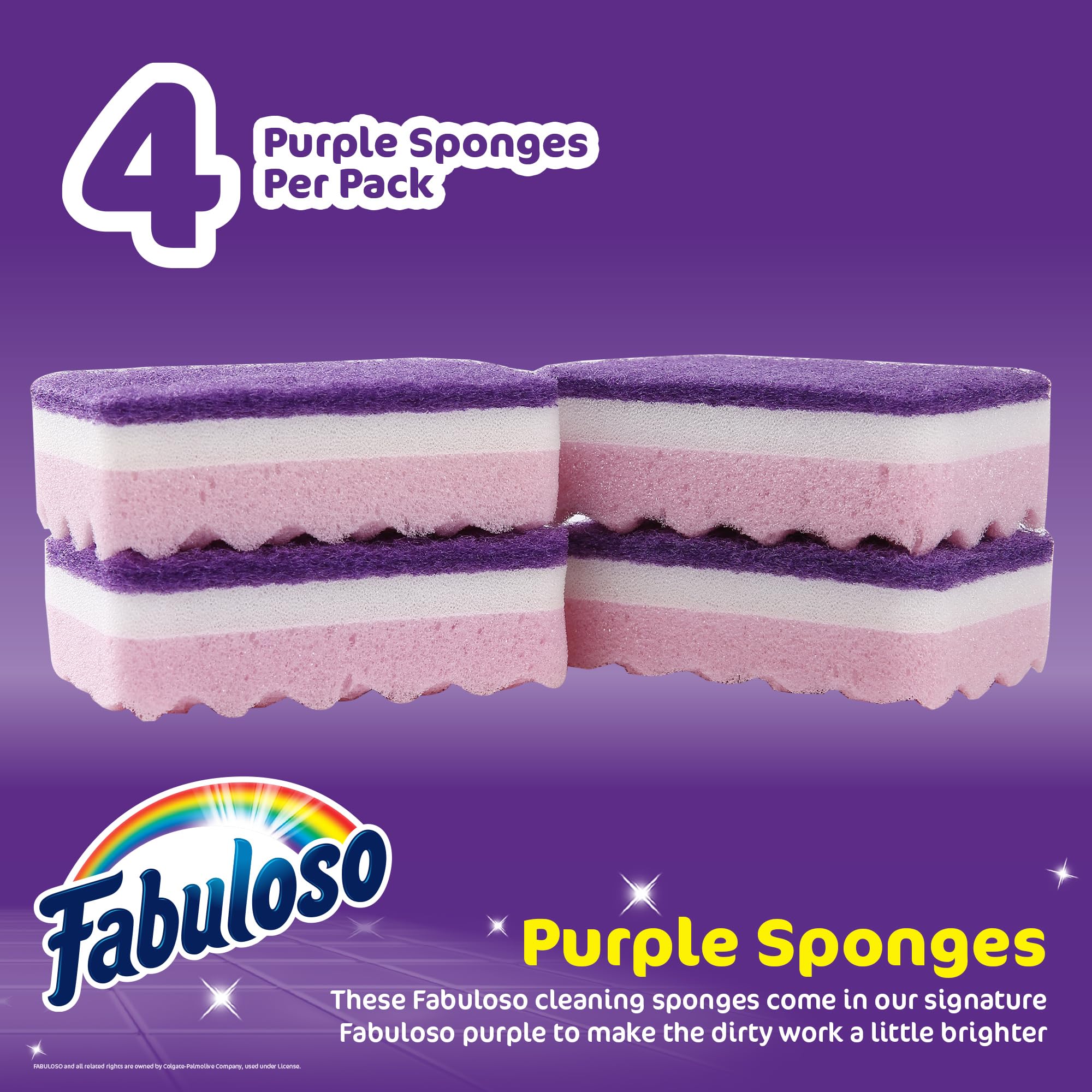 Fabuloso Purple Sponges 4-Pack | Non-Scratch Dish Sponges for Kitchen Cleaning | Safe for Dishes, Countertops & Delicate Surfaces | Perfect for Daily Dishwashing & Household Cleaning Tasks