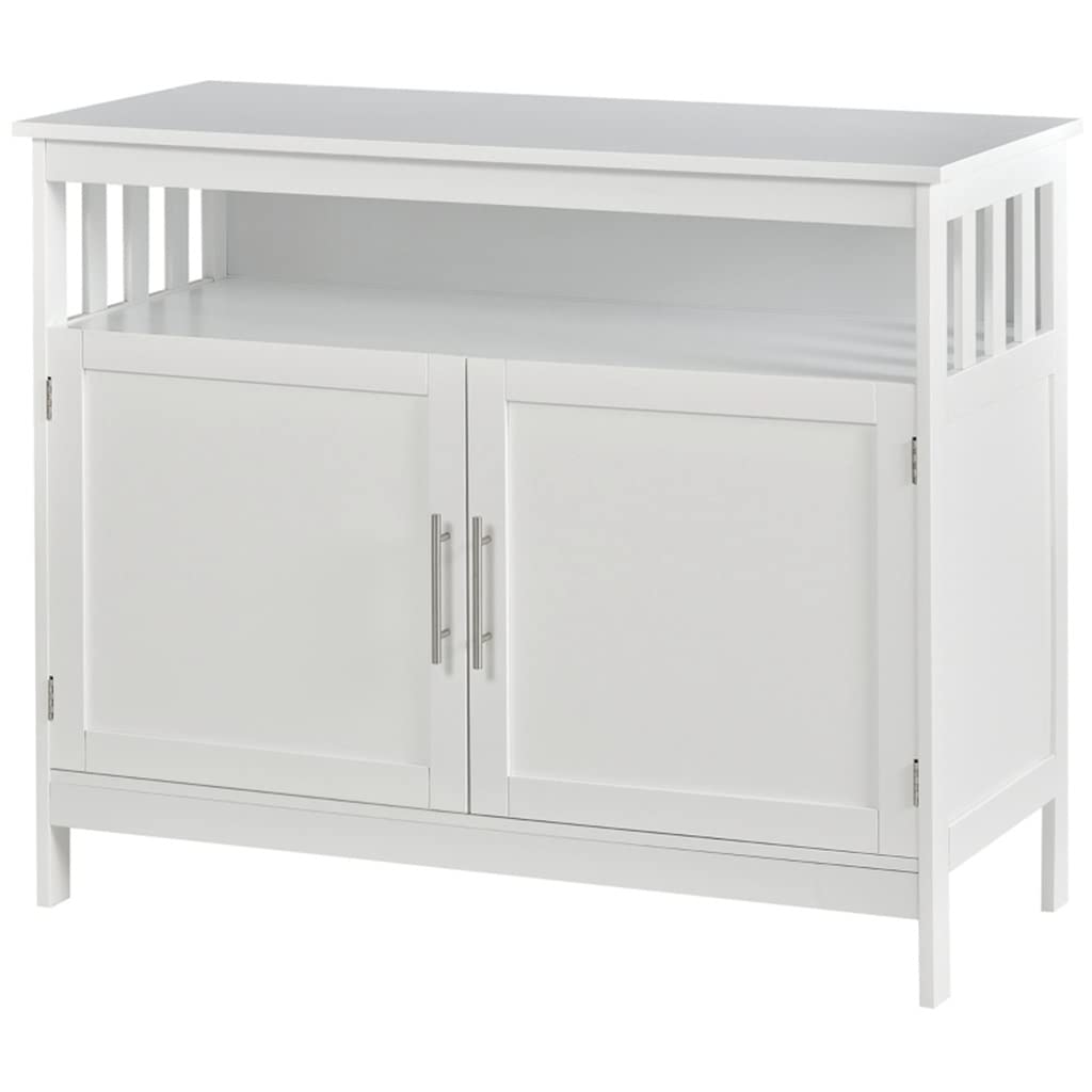 BBSJ White Kitchen Sideboard Buffet Cabinet - 2-Tier Wooden Storage Console Table with Shelves for Dining Room & Living Room Organization