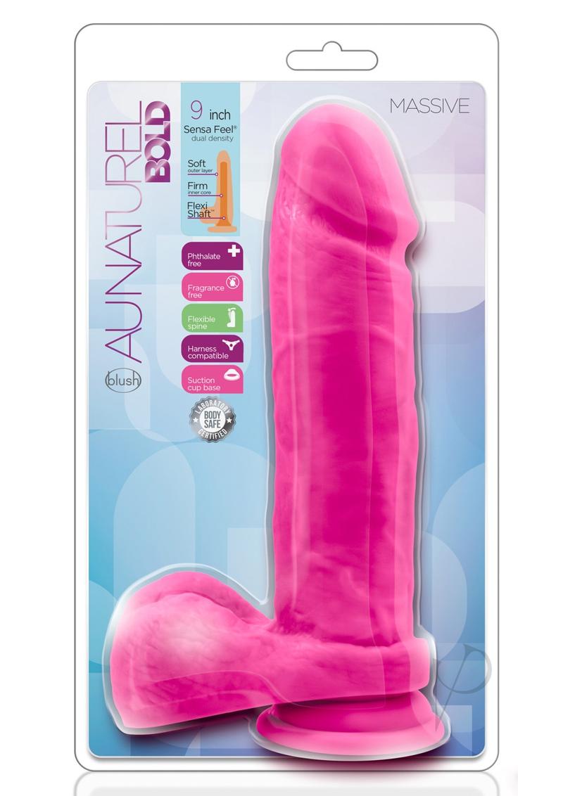 Au Naturel Bold Massive Dildo with Suction Cup - 9 Inch Pink Realistic Adult Toy for Solo Play & Couples Use - Perfect for Bedroom Fun & BDSM Exploration