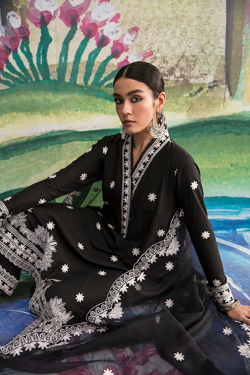 Inky Glint 3-Piece Embroidered Lawn Suit Set - Elegant Floral Design Women's Formal Outfit for Weddings, Parties & Special Occasions