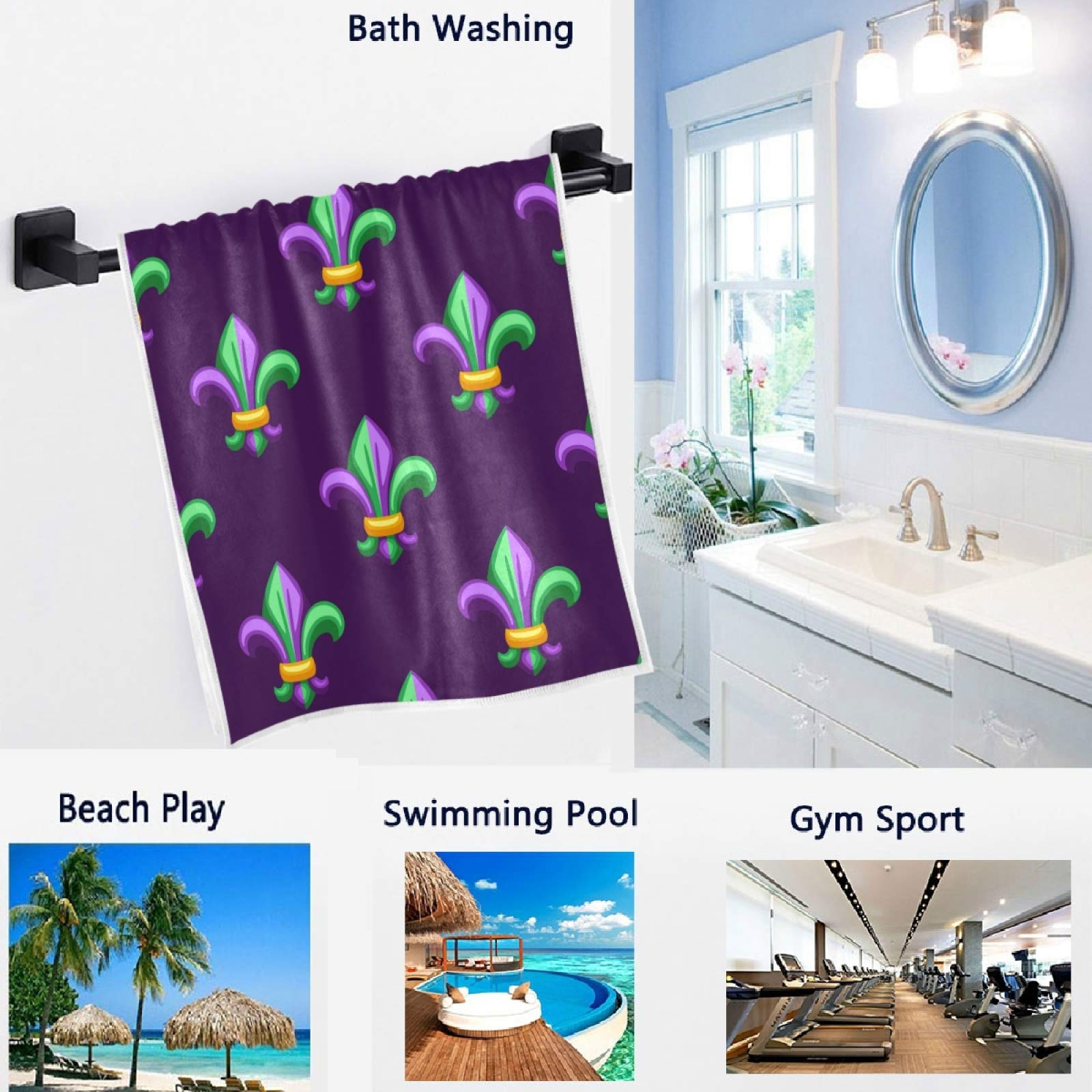 Premium Soft & Absorbent Fleur-De-Lis Mardi Gras Hand Towels - 16x30 Inch Large Multipurpose Bath, Hotel, Gym & Spa Towels for Home Decor & Guest Use - Perfect for Festive Parties, Luxury Bathrooms & Spa Relaxation