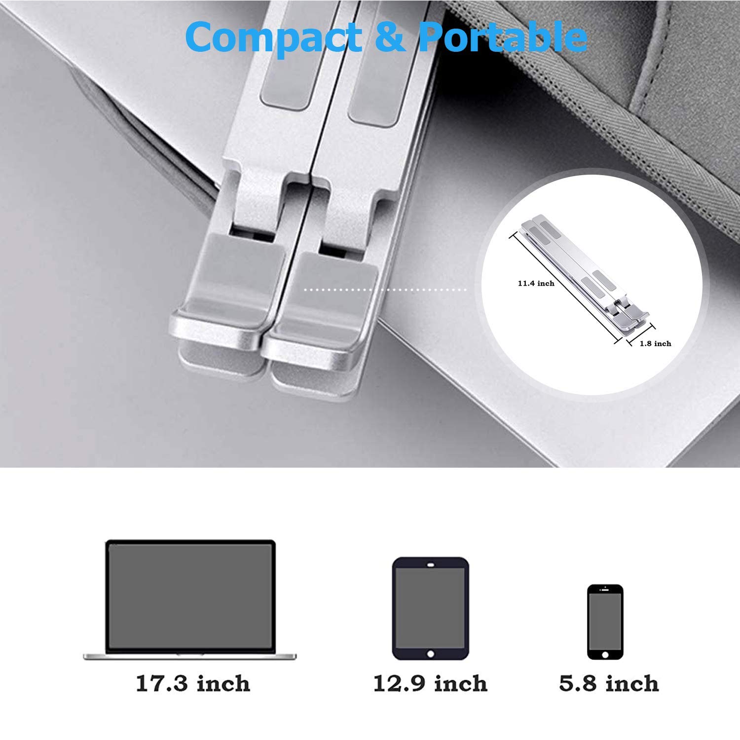 Premium Aluminum Laptop Stand for Desk - Ergonomic & Stable MacBook Pro Stand for 12-17 inch Laptops - Computer Riser with Cooling Function for MacBook Air/Pro, HP, Dell & More Notebooks (Light Silver) - Perfect for Home Office, Gaming & Workspace Setup