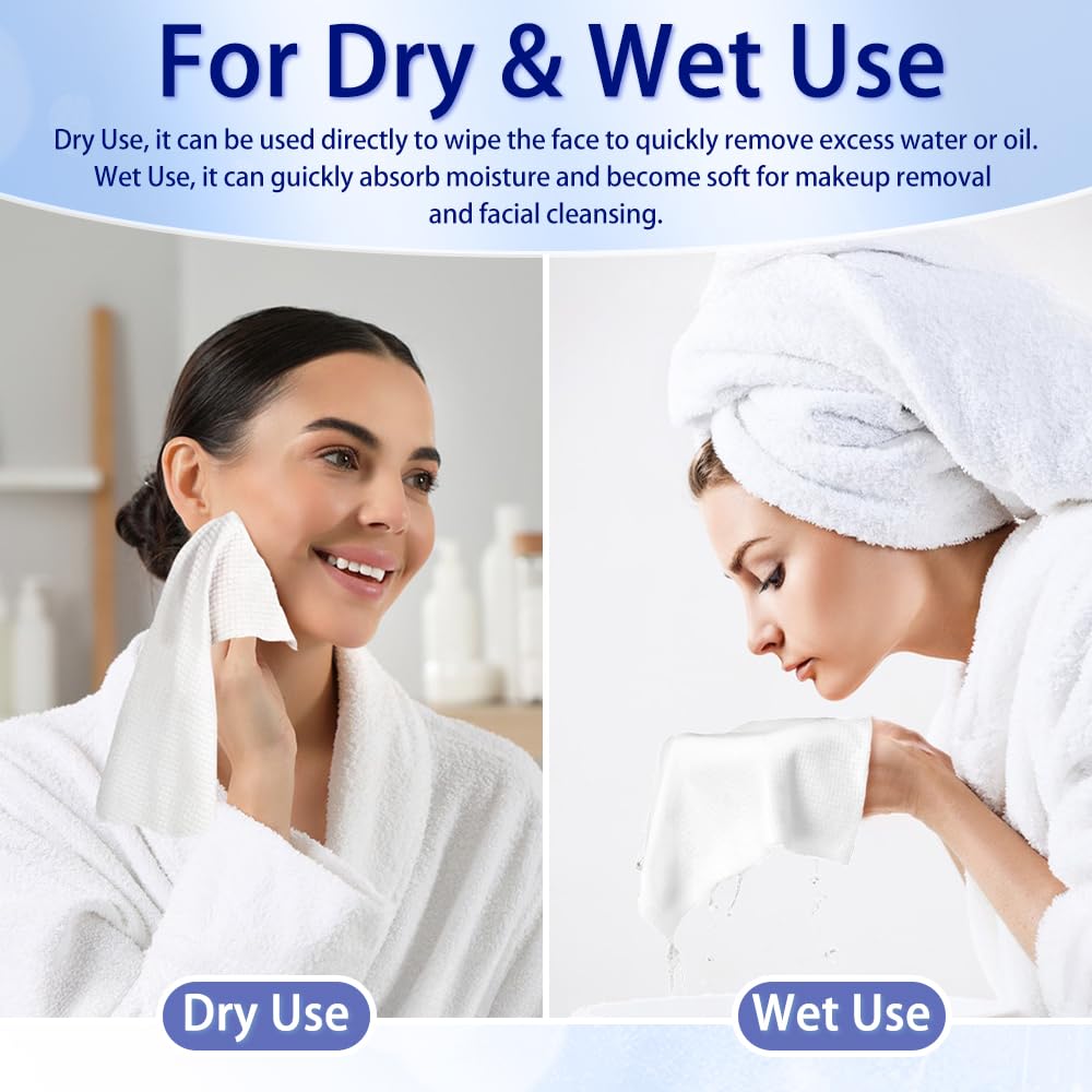Biodegradable Disposable Face Towels 10x12 Inch - Soft & Skin Friendly Facial Cleansing Wipes for Makeup Removal, 60 Count Pack | Eco-Friendly, Gentle for Daily Skincare & Travel