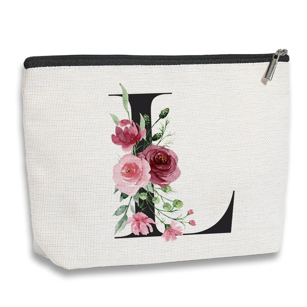 Personalized Initial Makeup Bag - Monogrammed Cosmetic Pouch for Women (Letter L) | Bridesmaid Gifts, Birthday Present for Mom, Best Friend Gift Idea | Perfect for Travel, Wedding Essentials & Daily Beauty Storage
