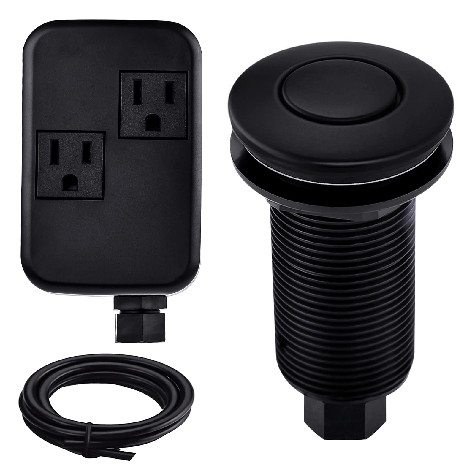 **Mtte Black Long Button SinkTop Air Switch Kit with Brass Cover for Garbage Disposal - Easy Installation for Kitchen Sink Waste Disposal Systems**