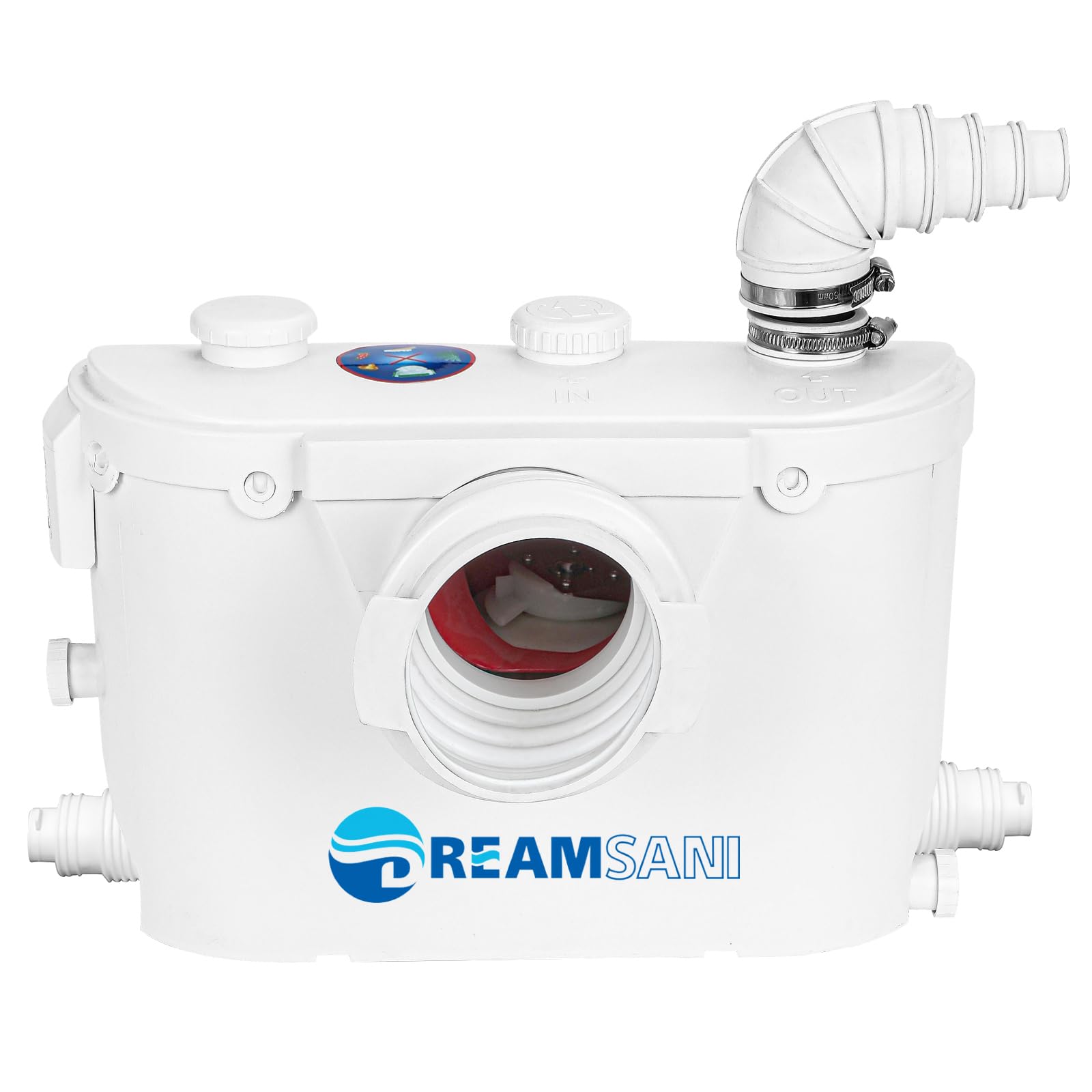 500W Macerator Pump for Toilet & Sink - 4 Inlet Sewage Water Pump for Bathroom, Kitchen & Domestic Waste Drainage - Ideal for RV, Boat & Tiny House Plumbing Systems