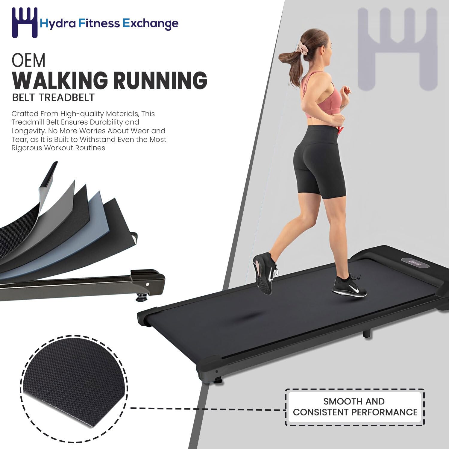 OEM Under Desk Treadmill Walking Pad Replacement Belt - Black Polyester Treadbelt for Elite T7 & TM475 Models (Part# 1000337826) | Perfect for Home Office Workouts & Compact Exercise Spaces