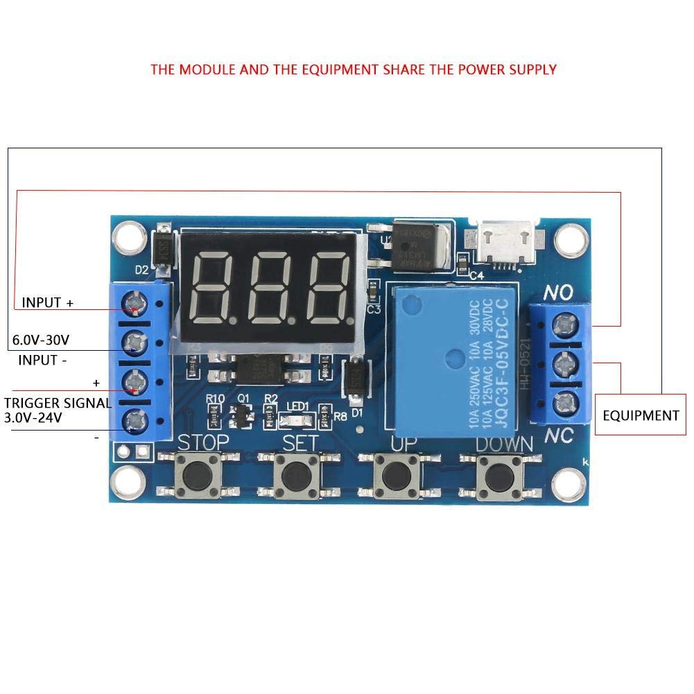 5V-30V DC Relay Module with LED Display - Adjustable Delay On/Off Timer Switch for Home Automation, Industrial Control, and DIY Electronics Projects