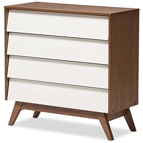 Allora 4-Drawer Chest Dresser - White & Walnut Brown Wooden Storage Cabinet for Bedroom, Nursery, or Living Room Organization