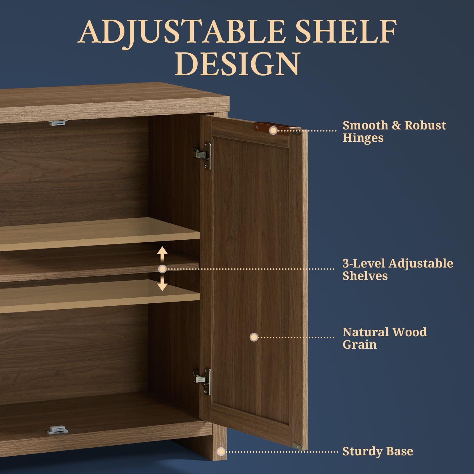 Hampstead Storage Sideboard Cabinet with Rattan Doors & Adjustable Shelves - Modern Buffet Kitchen Cabinet, Cupboard Console for Living Room, Dining Room & Entryway Storage Solution