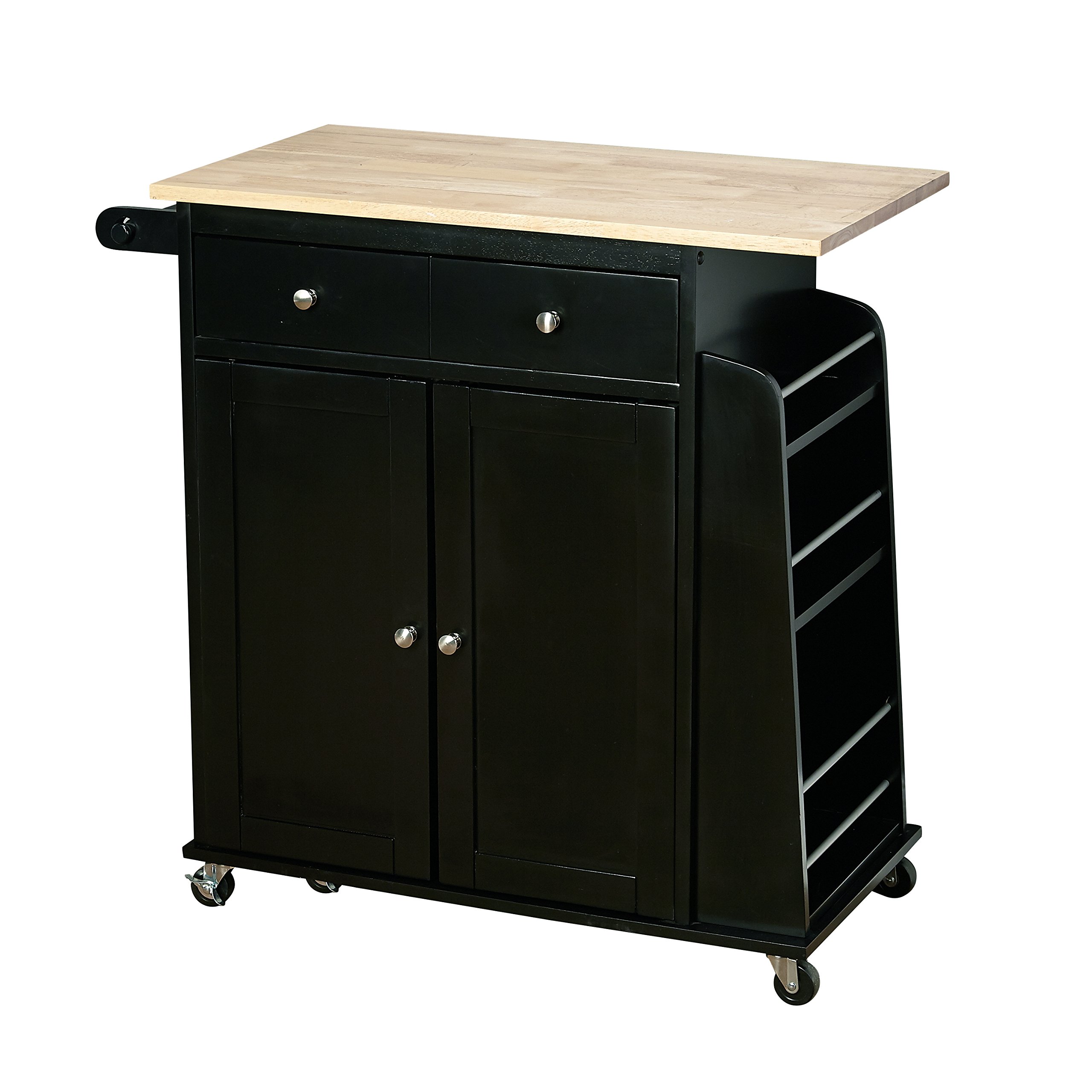Sonoma Collection Two-Toned Rolling Kitchen Cart with Drawer, Cabinet & Spice Rack - Black/Natural - Mobile Kitchen Island for Small Spaces, Apartment Cooking & Dining Room Storage