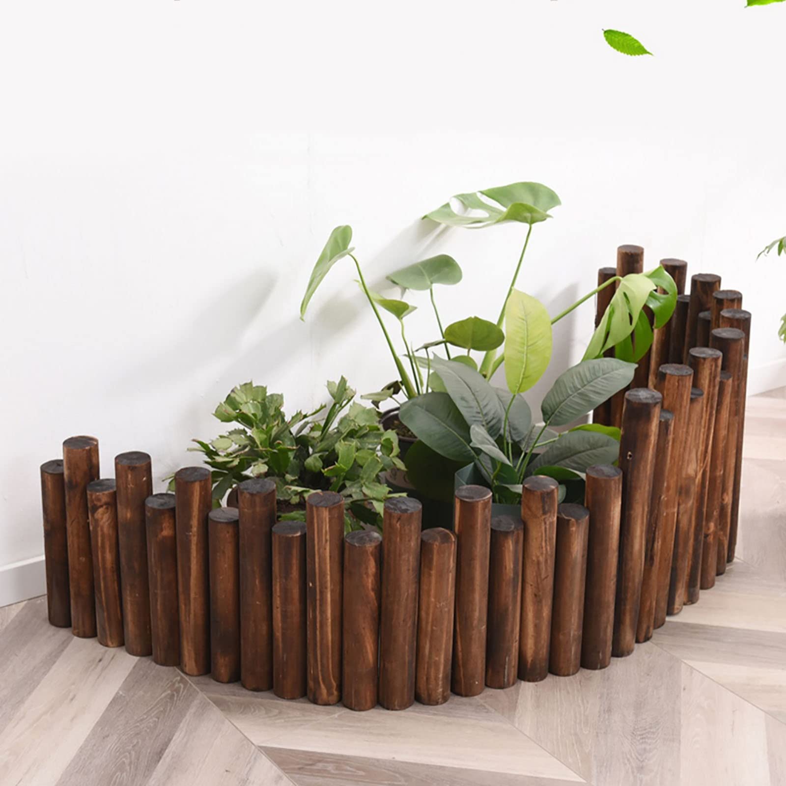 35.4in Burnt Wood Finish Flexible Outdoor Garden Fence - Decorative Landscape Edging for Miniature Gardens, DIY Wooden Crafts (30/35cm) - Perfect for Backyard Borders, Flower Beds & Patio Decor