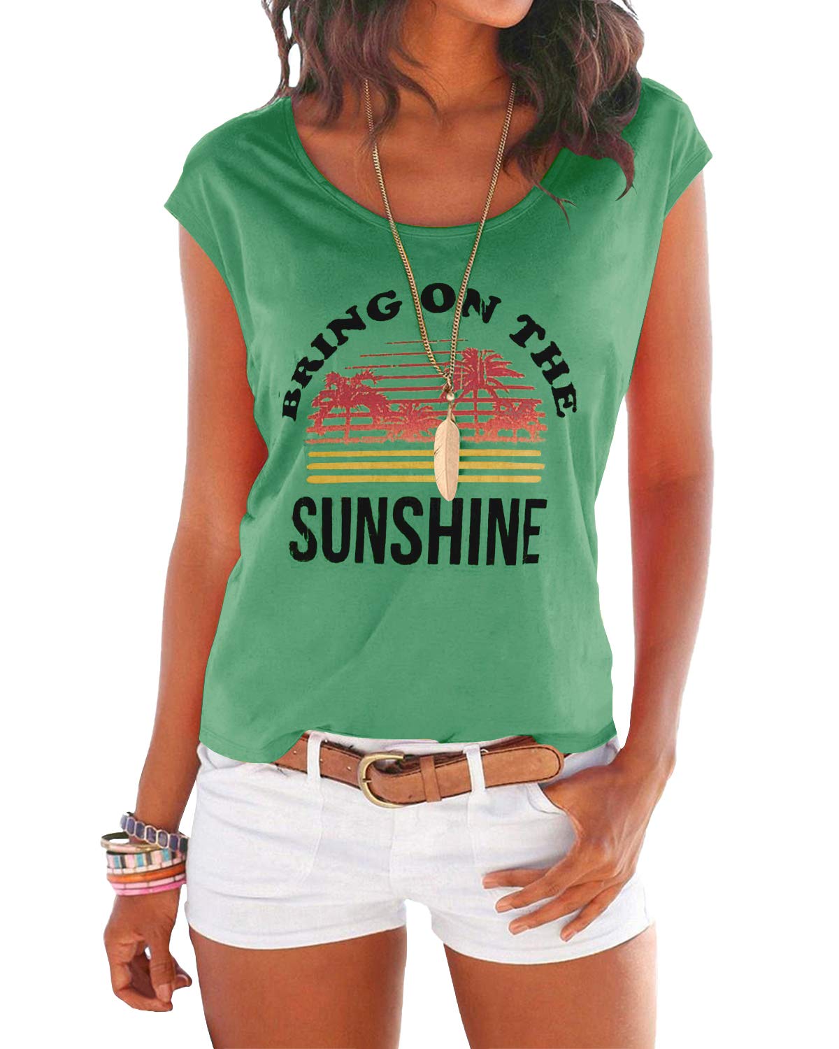 YOINS Women's Summer Graphic Tee - Casual Cute Short Sleeve Round Neck T-Shirt | Trendy Fashion Top for Everyday Wear, Beach Outings & Street Style