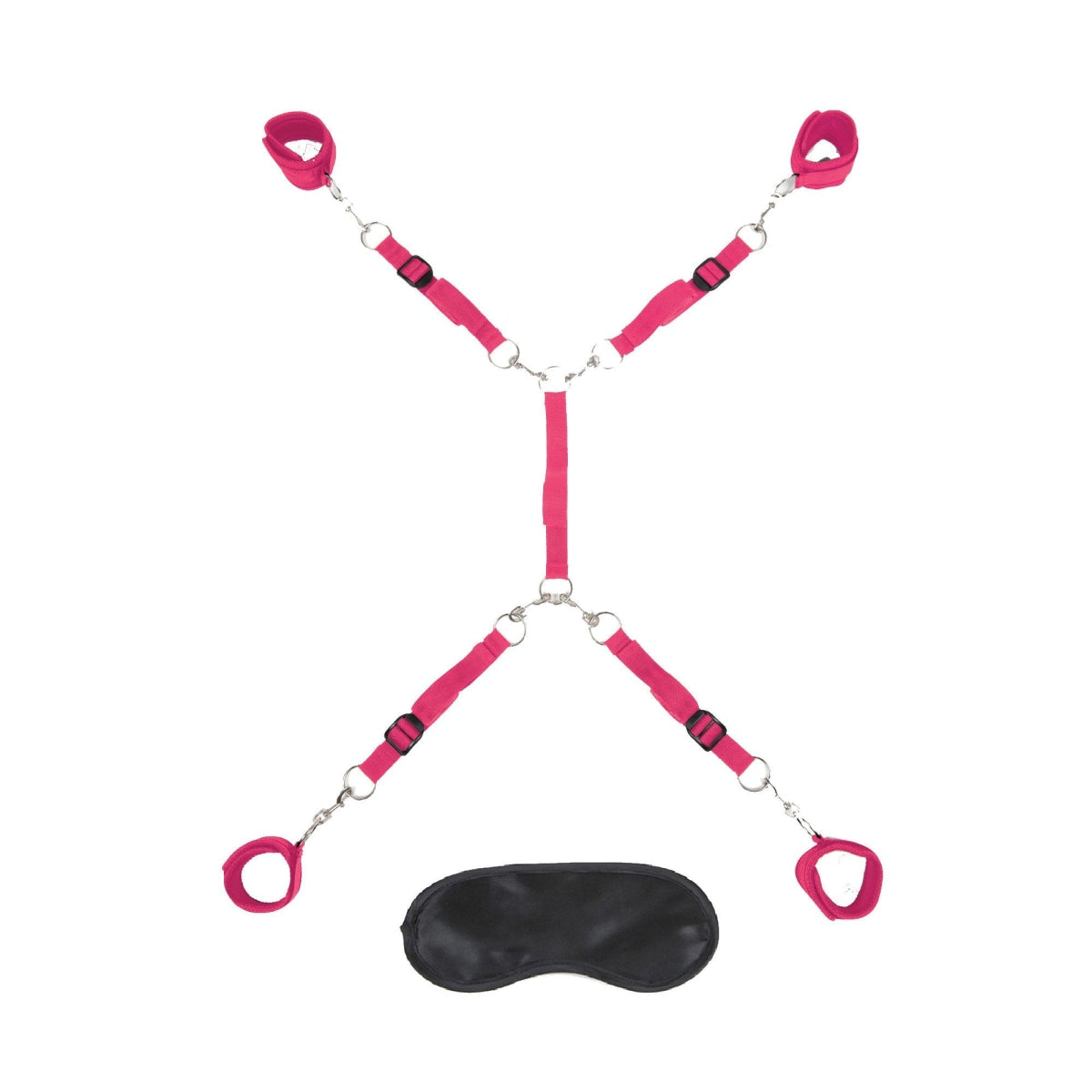 Lux Fetish 7-Piece Bed Restraint Set in Hot Pink - Perfect for BDSM, Bondage Play & Couples Fantasy Bedroom Scenes
