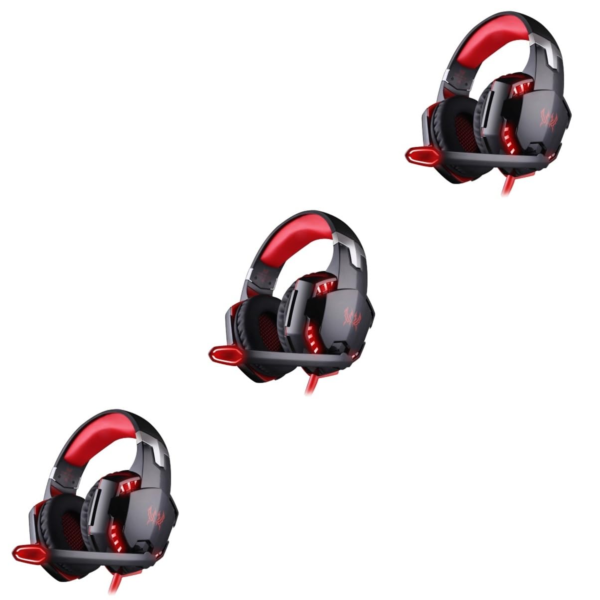 Jojofuny 3-Piece USB Gaming Headset with Microphone & LED Lights - Perfect for PC, PS4, Xbox Gaming & Online Chat