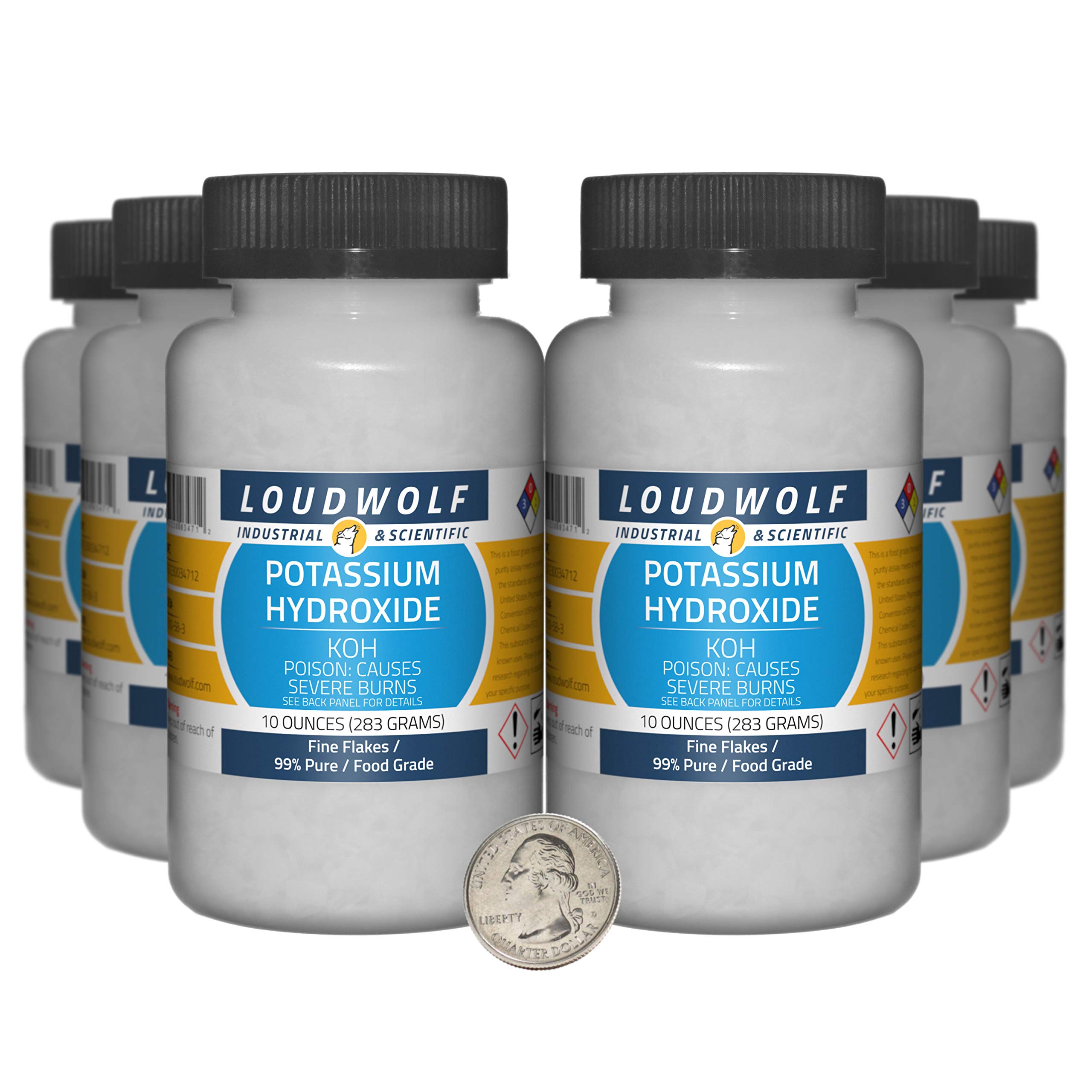 **99% Pure Food Grade Potassium Hydroxide Flakes - 3.8 Pounds (6 Bottles) for Soap Making, Biodiesel & Cleaning**