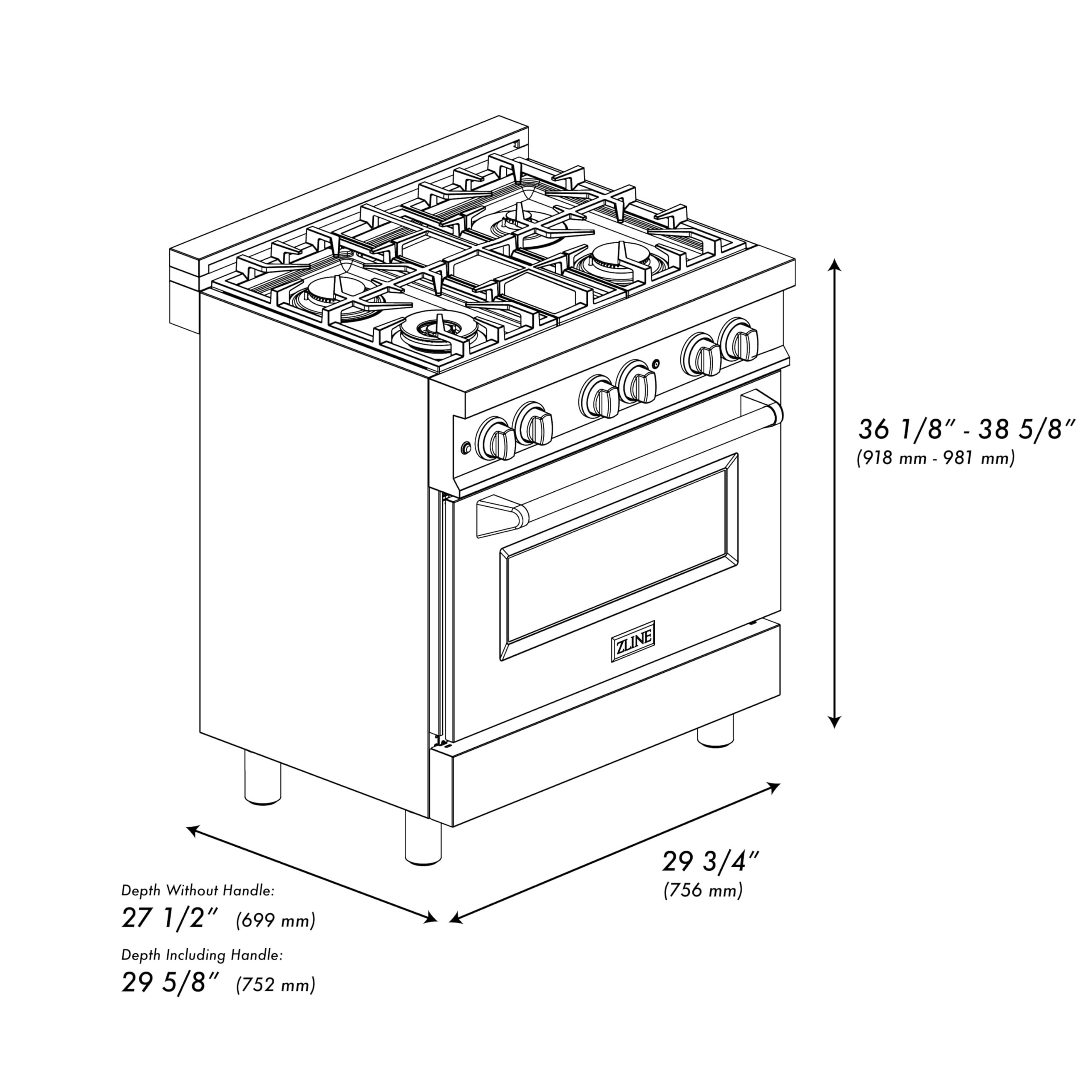 ZLINE 30-Inch 4.0 cu. ft. Dual Fuel Range - Stainless Steel Gas Stove with 4 Burners & Electric Convection Oven, Black Matte Door (RA-BLM-30) - Perfect for Home Kitchens & Professional Cooking