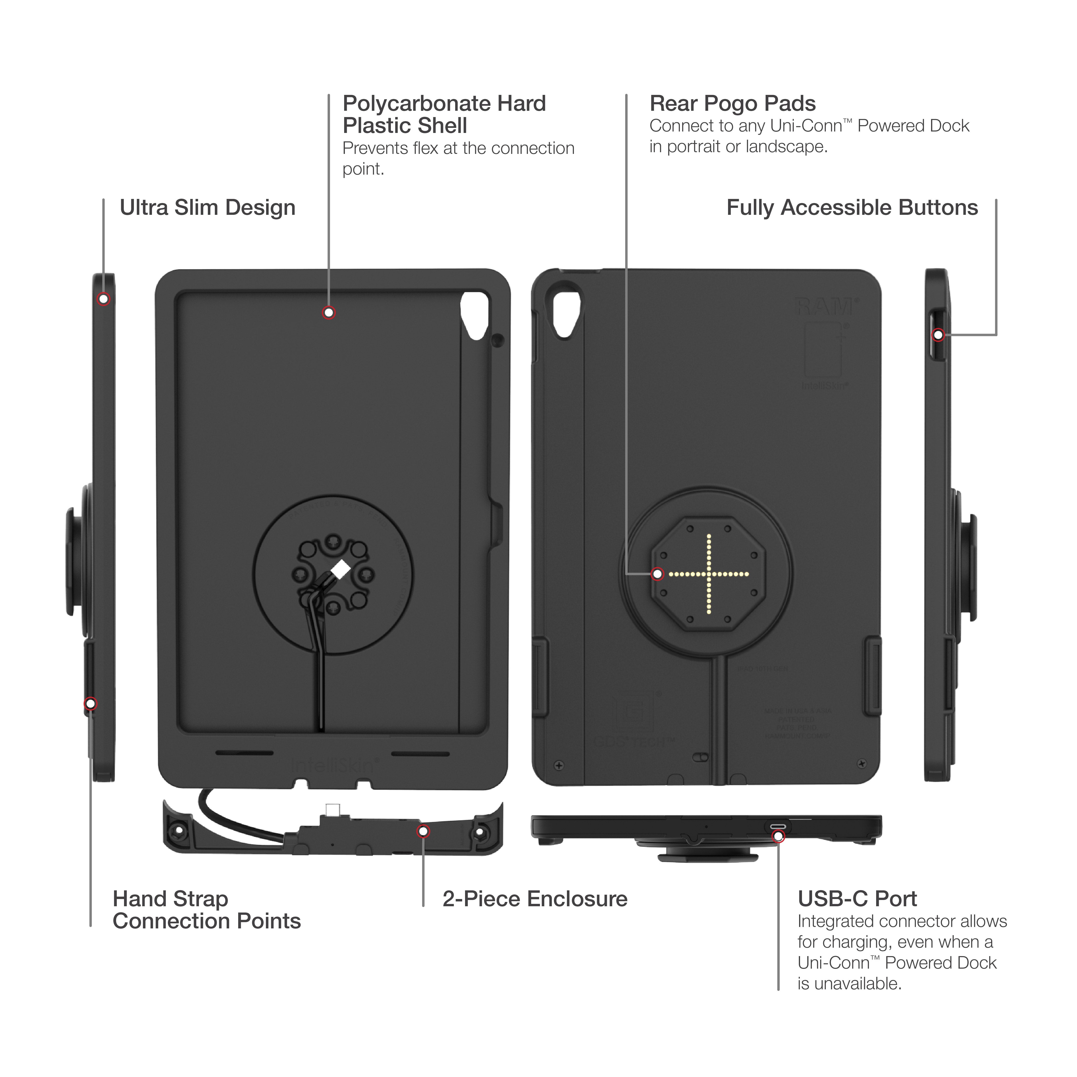 IntelliSkin® Thin Case for iPad 10th & 11th Generation with Rear Pogo Pads - Slim Protective Cover (RAM GDS SKIN AP40 TCB) - Perfect for Work, Travel & Everyday Use