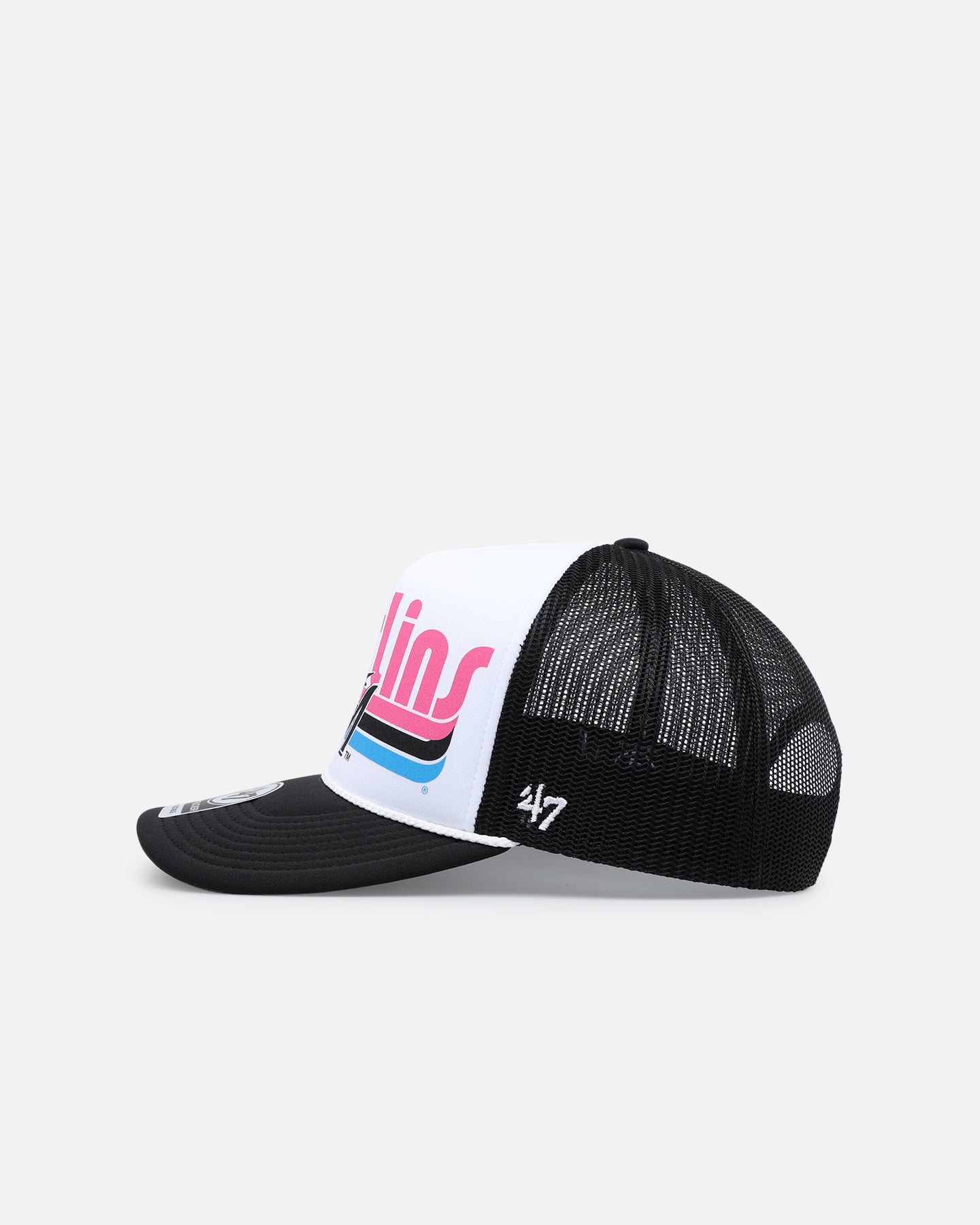 47 Brand Miami Marlins '47 Region Foam Trucker Snapback Black Hat - Adjustable Snapback Cap for Baseball Fans, Streetwear & Casual Outfits