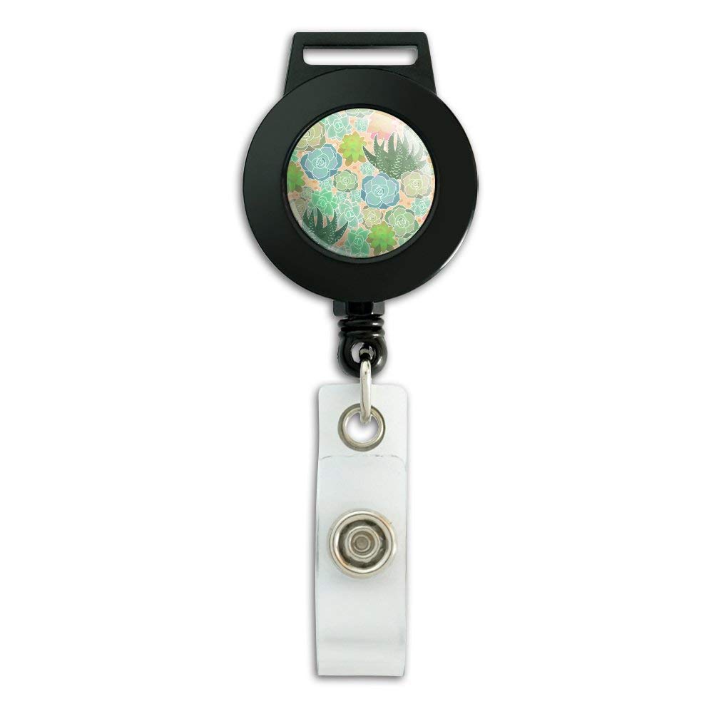 Succulent Cactus Aloe Vera Pattern Retractable Lanyard with ID Badge Holder - Perfect for Office, School, Events & Conventions