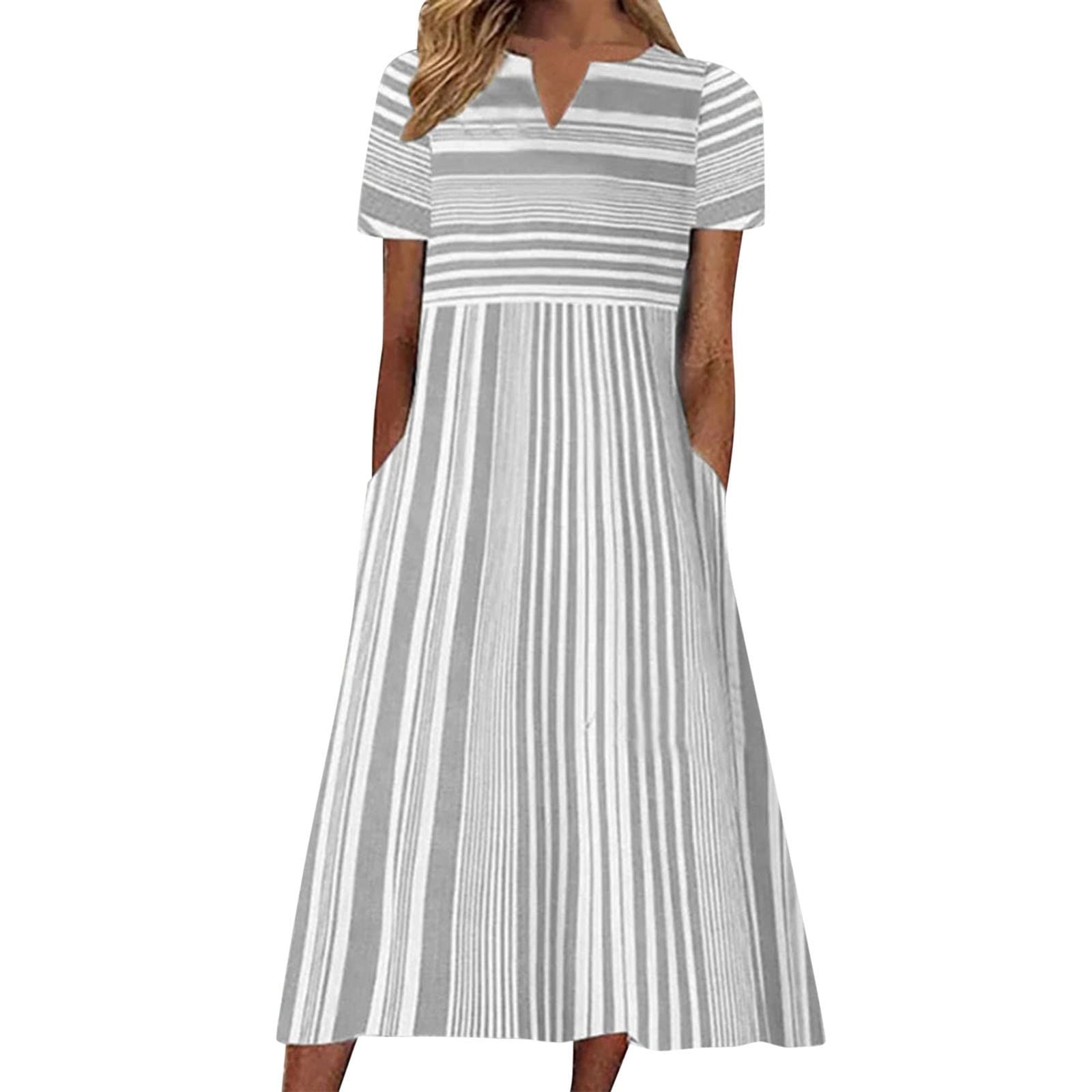 Women's Summer Floral Boho Cold Shoulder T-Shirt Dress - A-Line Shift Tunic Dress for Spring & Summer 2022 (Grey, Medium) | Perfect for Beach Vacations, Date Nights & Casual Outings