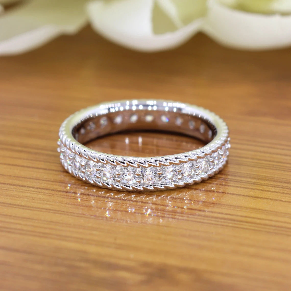 0.90 Carat Diamond Eternity Wedding Band, Vintage Rope Edge Design Ring for Women - Perfect for Anniversary Gifts, Bridal Jewelry & Special Occasions