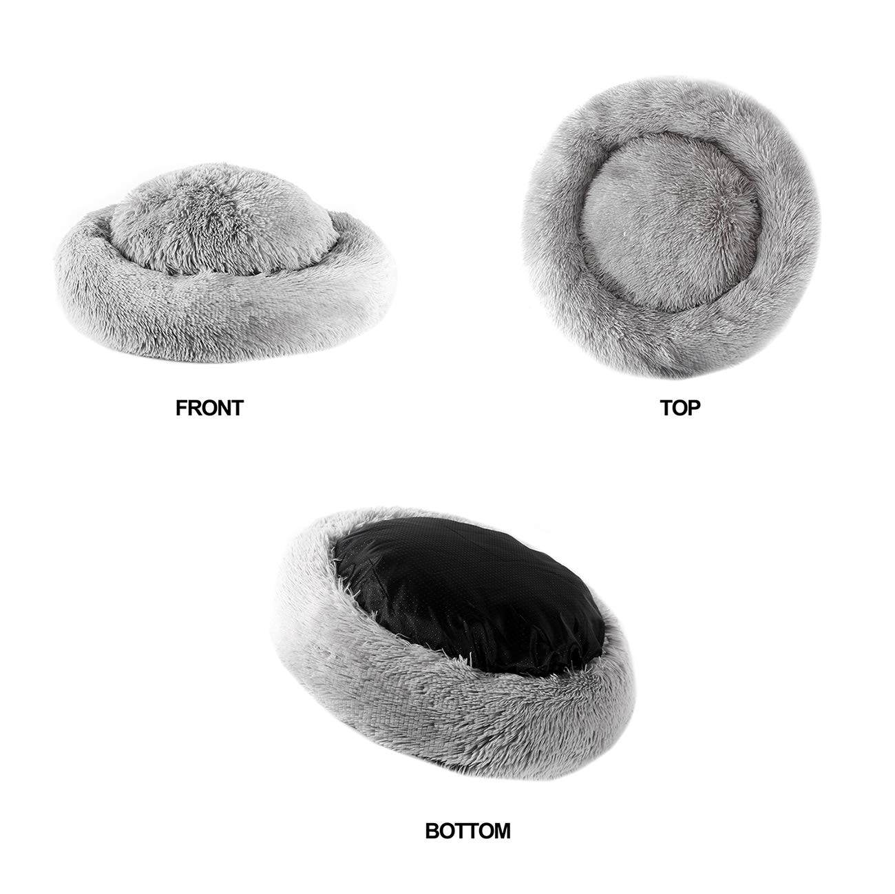 Washable Donut Dog Bed for Medium & Large Dogs - Fluffy Round Calming Cuddler Pet Bed with Faux Fur, Also Perfect for Small Cats | Cozy Sleeping Spot for Pets in Living Room or Bedroom