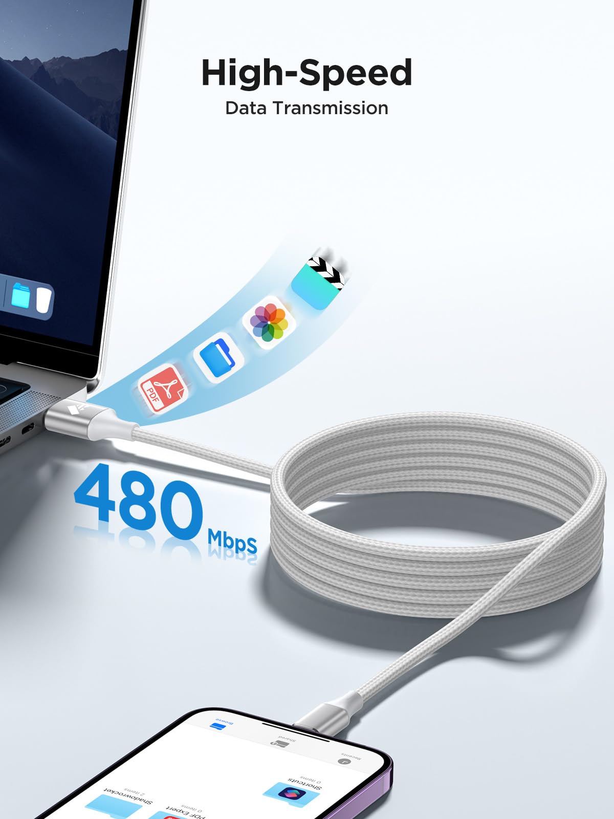 Aioneus MFi Certified Lightning Cable 2M - Fast Charging iPhone Charger Cable with Nylon Braided USB Cable for iPhone 14/13/12/11 Pro Max/XS/XR/X/8/7/6 Plus/5/SE - Perfect for Home, Office & Travel Charging