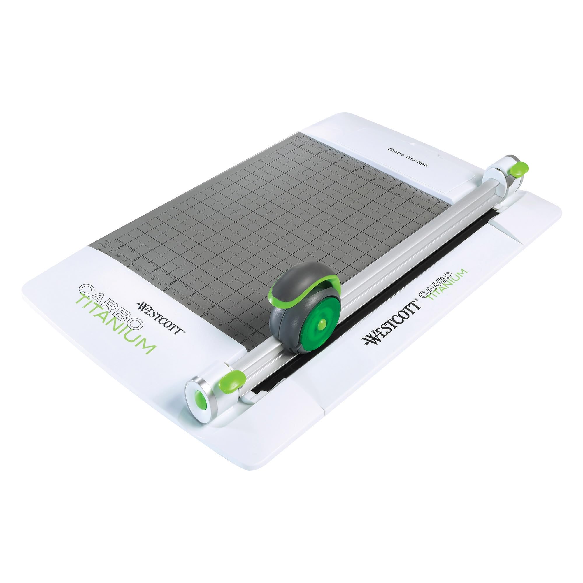 Westcott® CarboTitanium Rotary Trimmer 12 Inch - Precision Paper Cutter for Scrapbooking, Card Making & Office Use - White & Green Design