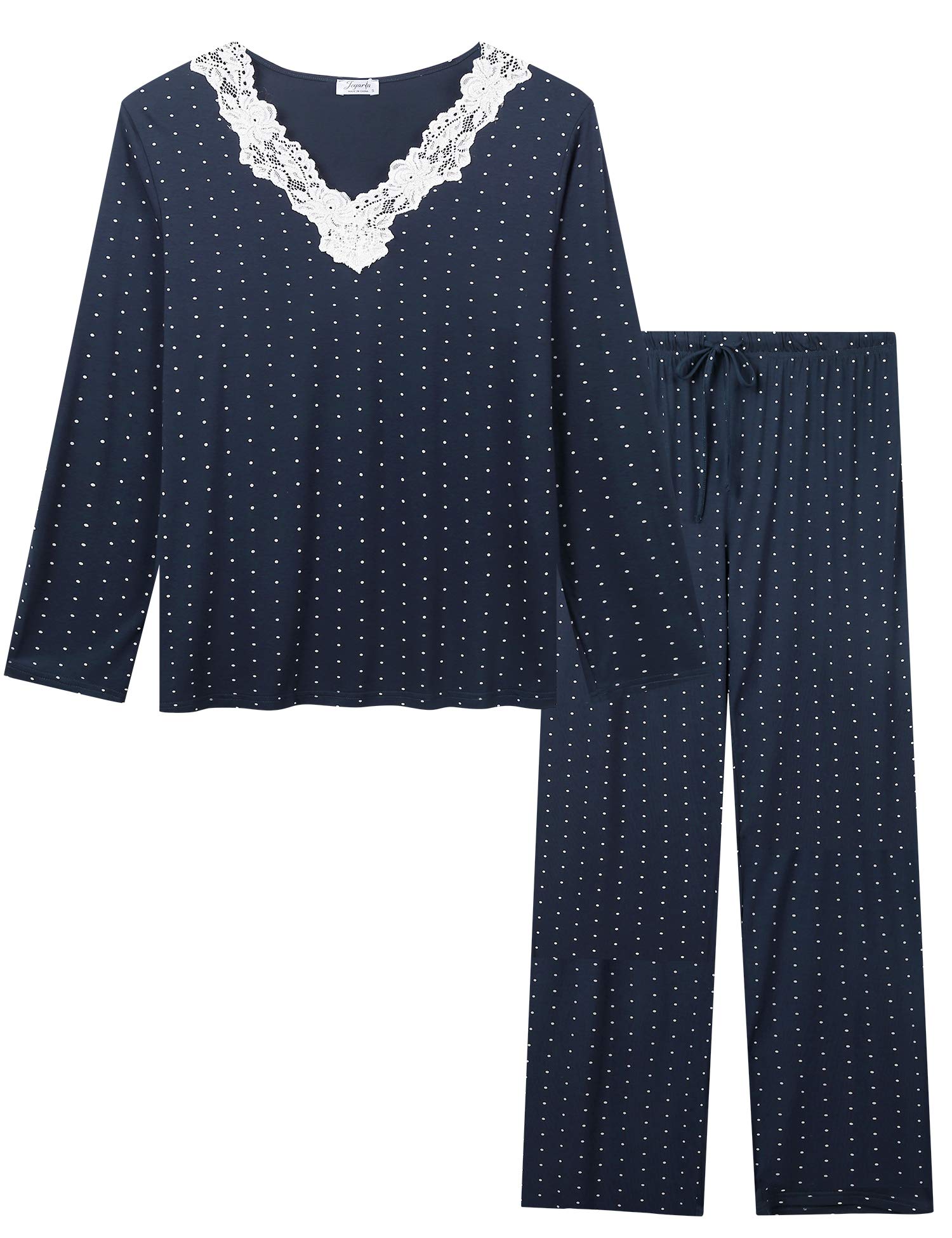 Joyaria Women's Soft Bamboo V-Neck Long Sleeve Pajama Set - Comfy Sleepwear & Lounge Outfit with Pants for Relaxing at Home