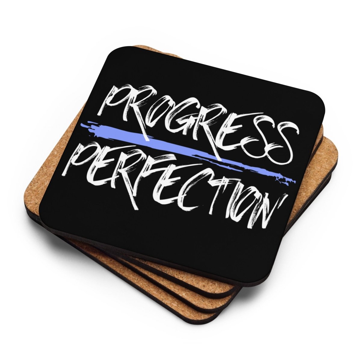 Progress Over Perfection Cork Back Coaster Set - Natural Wood Drink Coasters for Home & Office - Perfect for Coffee Tables, Bars, and Dining Tables