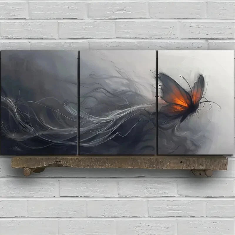 3-Piece Abstract Butterfly Wall Art - Modern Black & Gold Metal Prints - Ready to Hang Home Decor for Living Room, Bedroom & Office