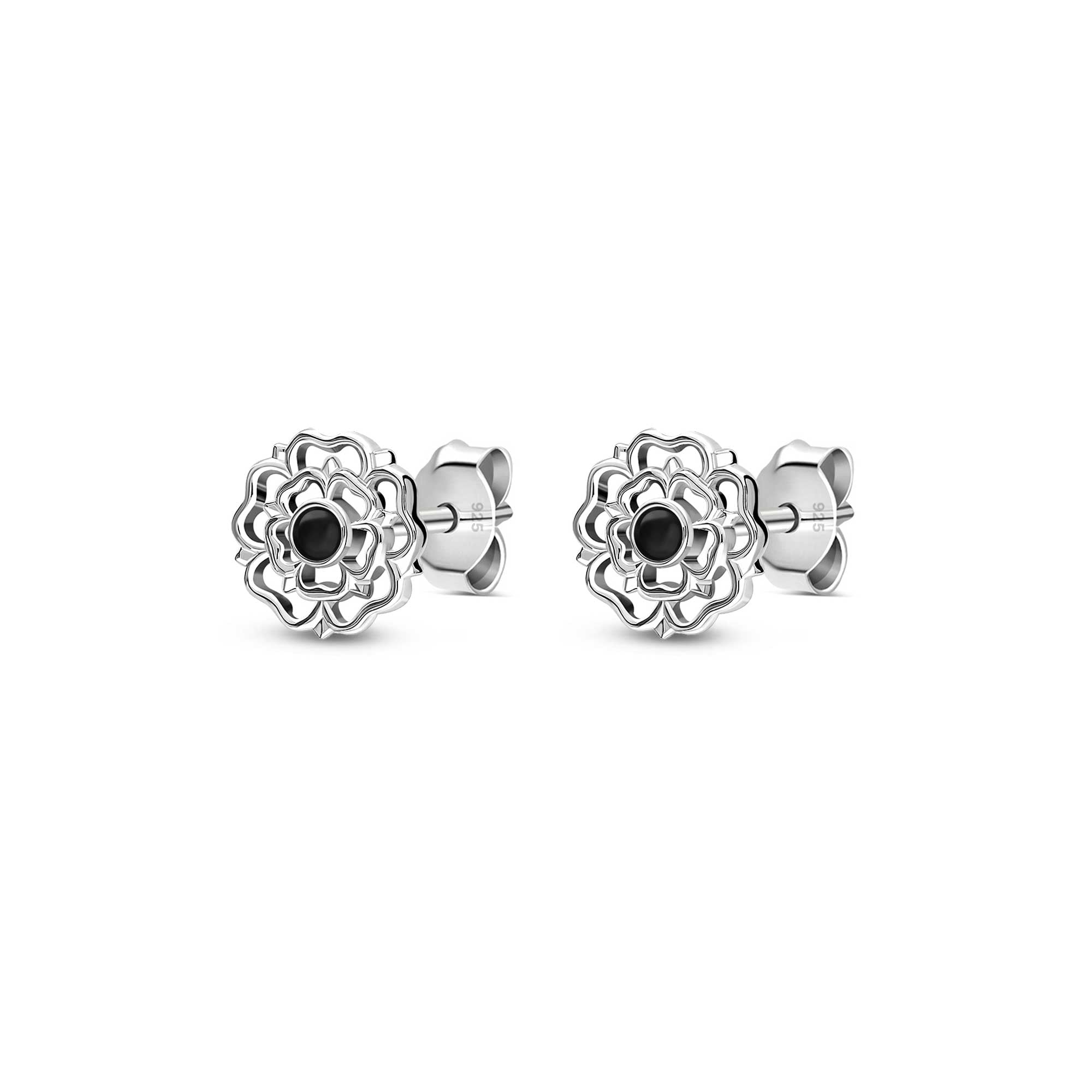 Sterling Silver Whitby Jet Yorkshire Rose Stud Earrings – Elegant & Timeless Jewelry for Women | Perfect for Weddings, Parties & Everyday Wear
