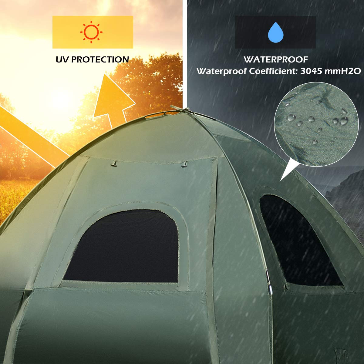 Double Tent Bed with Air Mattress & Pillow - Portable Folding Camping Cot with Metal Frame & Polyester Canopy - Military Green for Outdoor Family Camping, Picnics & Backpacking Adventures