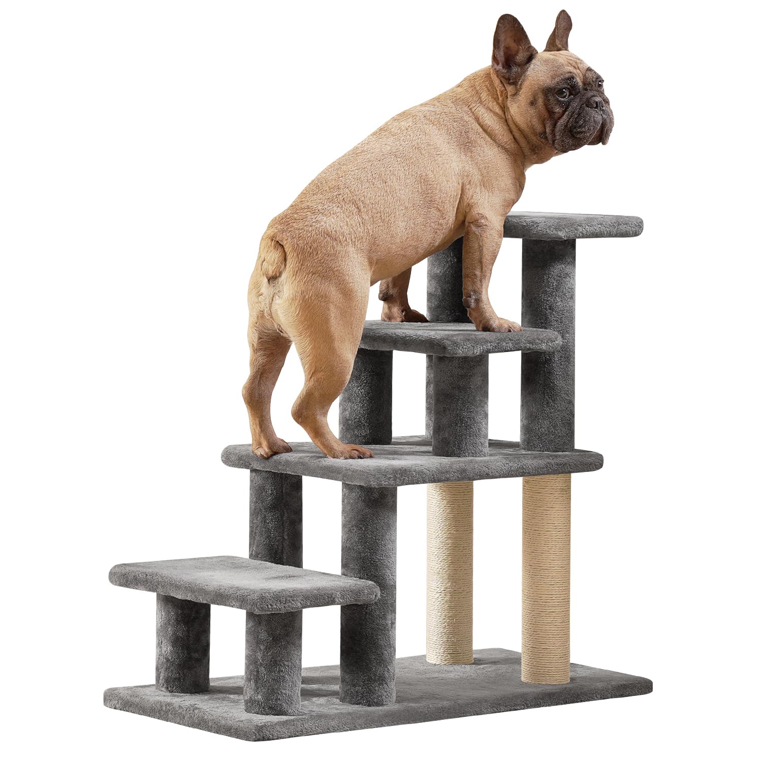 Pawque 4-Step Pet Stairs for Small Dogs & Senior Cats - High-Strength Wooden Boards & Plush Support Posts - Stable Pet Steps for High Beds, Couches & Sofas - 4 Color Options (Grey) - Perfect for Elderly Pets & Small Breeds to Safely Reach Furniture