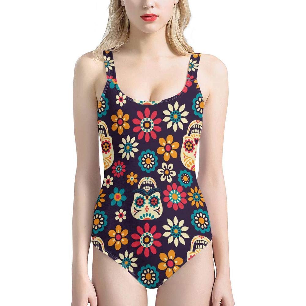 Foruidea Women's Sugar Skull Print One Piece Swimsuit - UPF 50+ UV Protection Bathing Suit for Beach, Pool & Summer Vacations