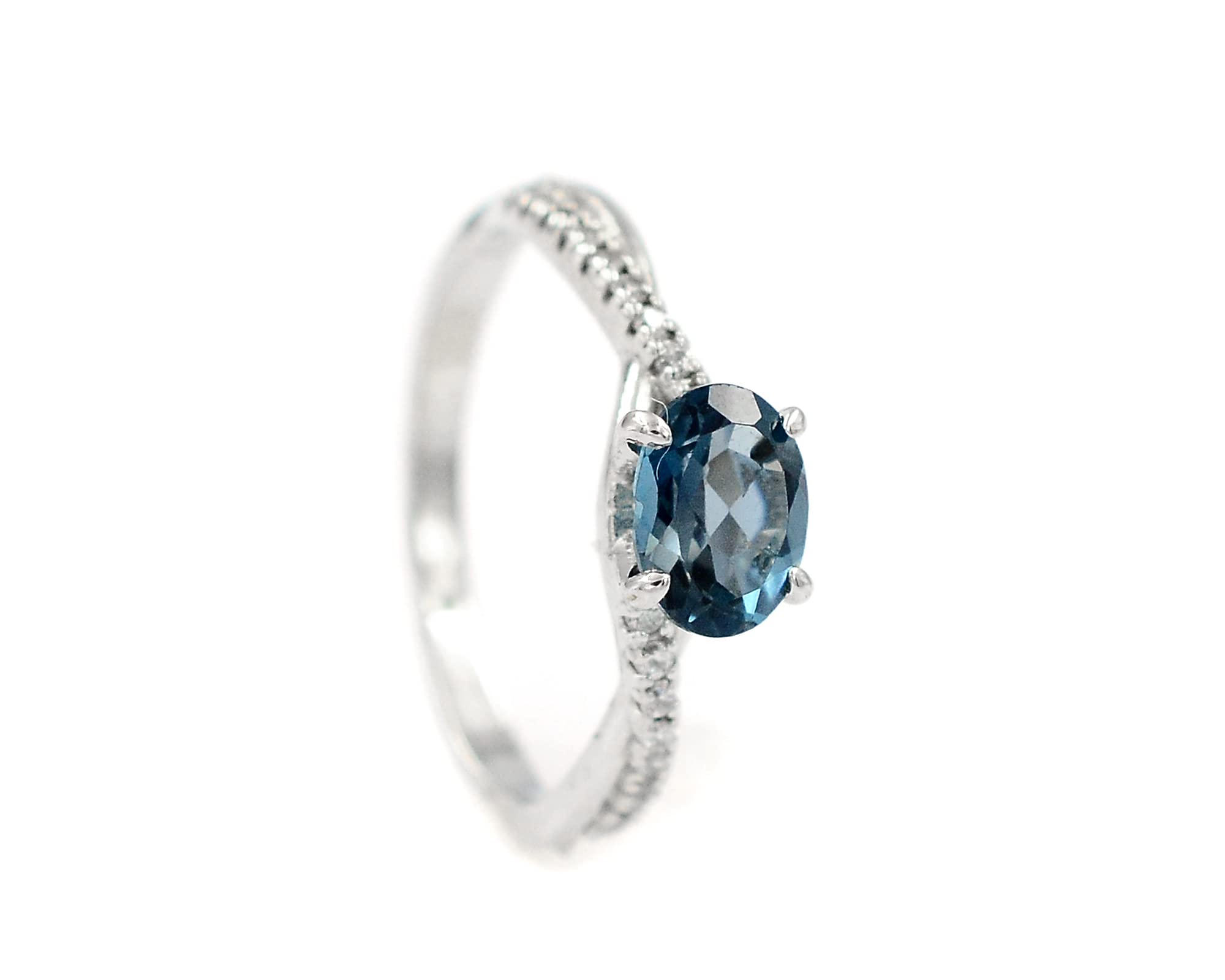 8X6 MM Oval Cut Natural London Blue Topaz Gemstone 925 Sterling Silver December Birthstone Statement Ring - Elegant Wedding Gift, Anniversary Present & Special Occasion Jewelry for Women