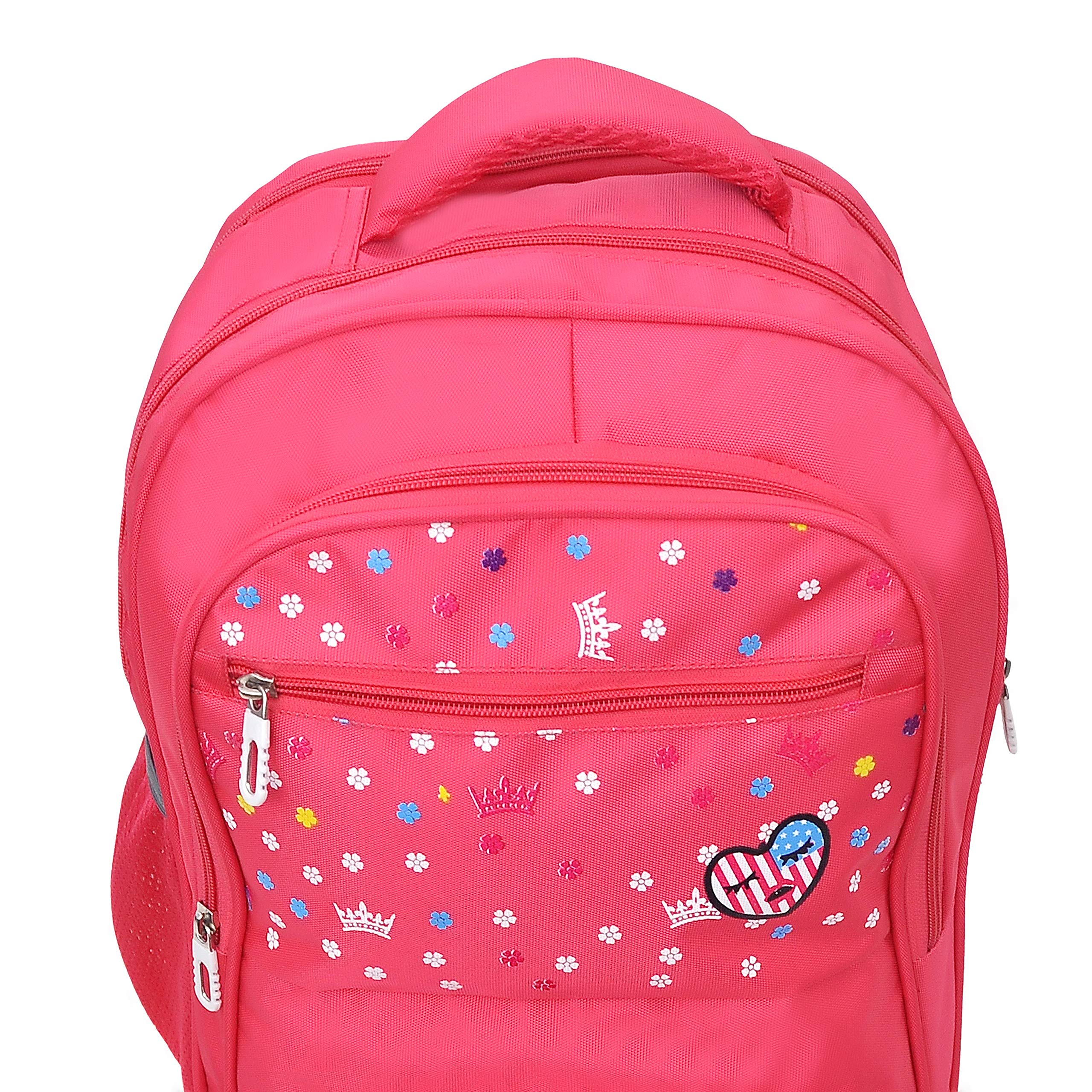 **Happile Pink Printed Fabric Large School Backpack for Girls Age 8-12 - Durable Kids Bookbag for Elementary & Middle School, Travel & Daily Use**
