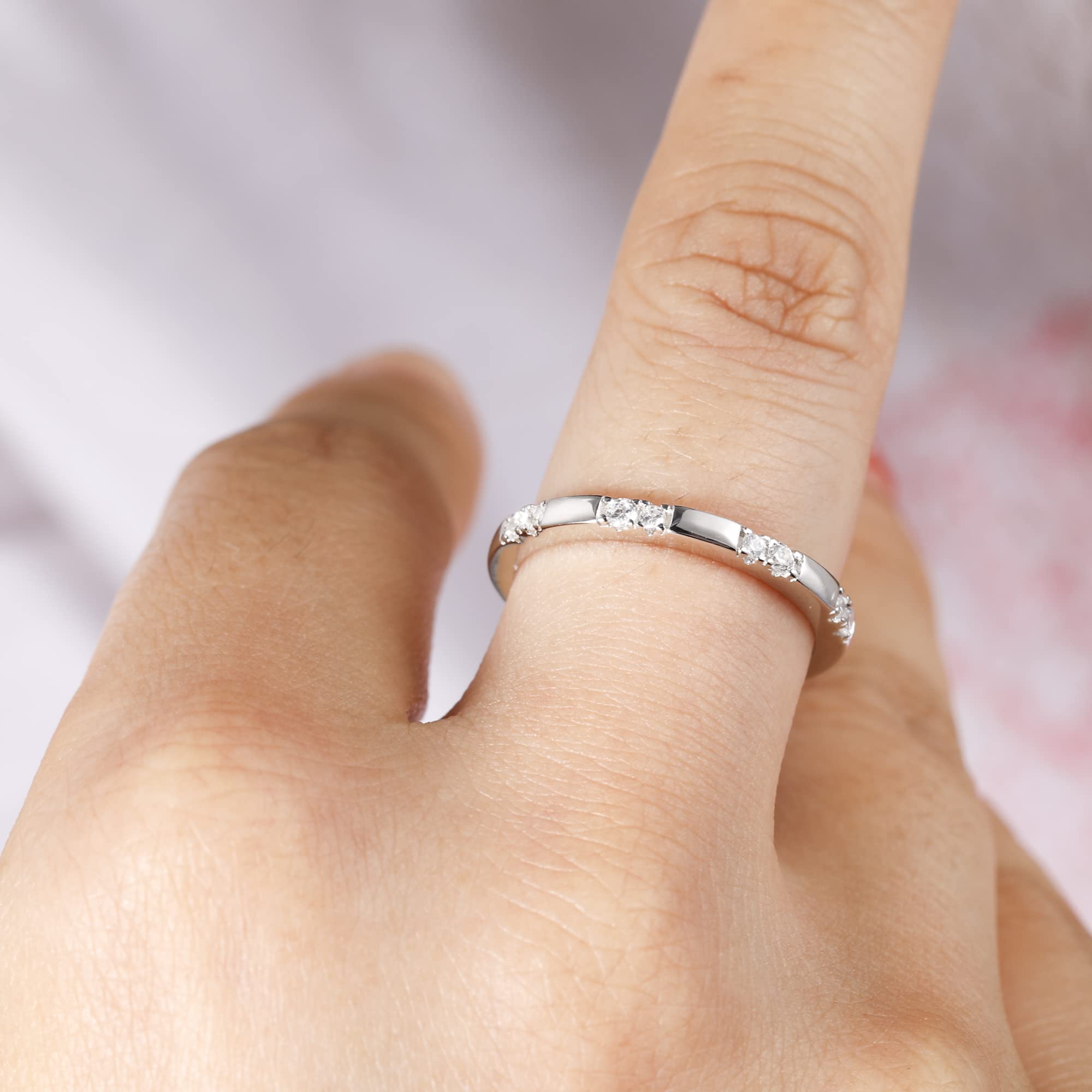 925 Sterling Silver Women's Wedding Band Ring - V-Shaped Heartbeat Design with Cubic Zirconia, Thin Stackable Comfort Fit (Size 4-12) | Elegant Engagement & Anniversary Gift for Her | Perfect for Everyday Wear, Special Occasions and Stacking with Other Rings