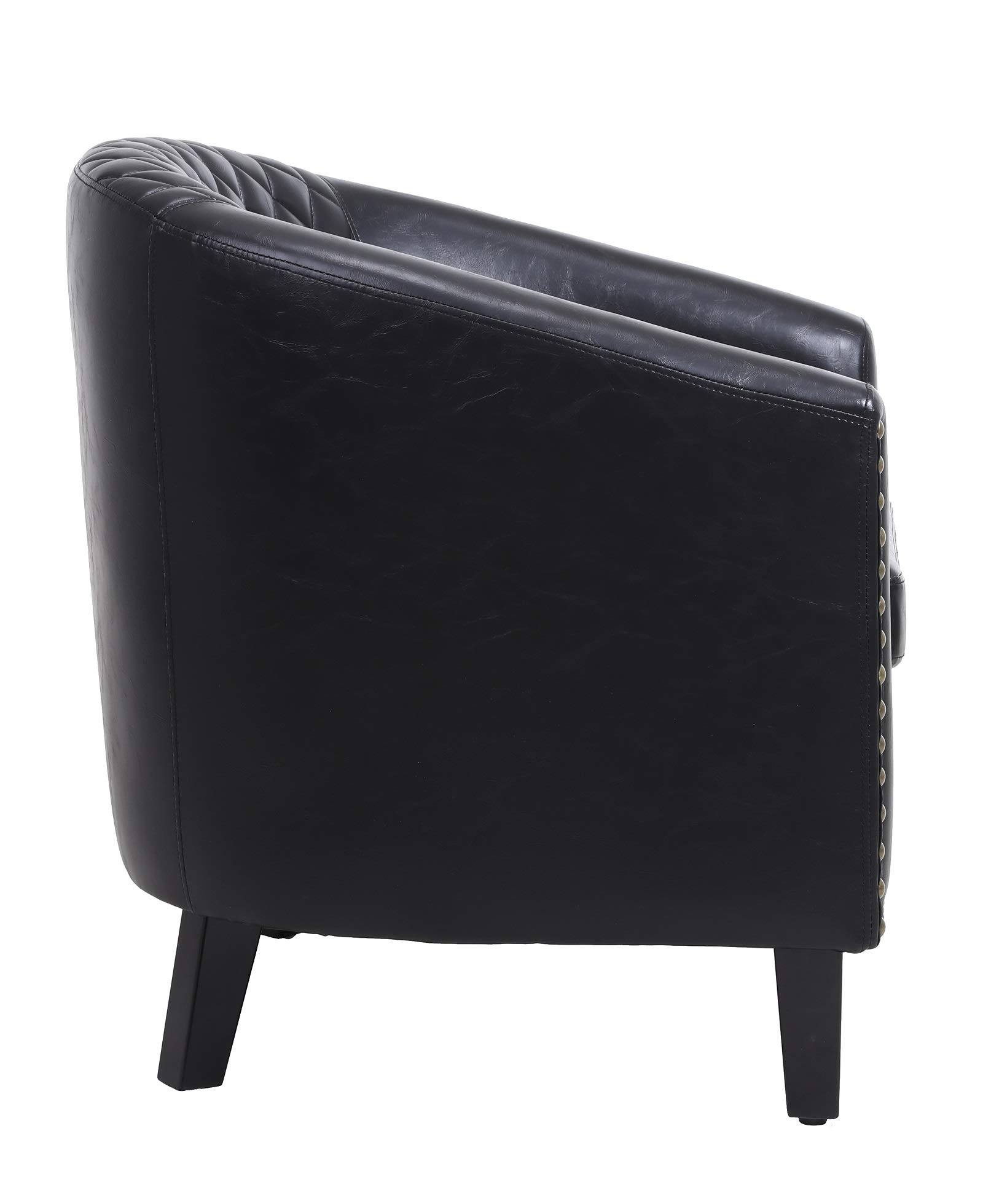 Rhomtree Modern Accent Chair with Nailhead Trim & Solid Wood Legs - Barrel Club Armchair for Living Room, Bedroom, Office - Contemporary Black Upholstered Lounge Chair for Home Decor