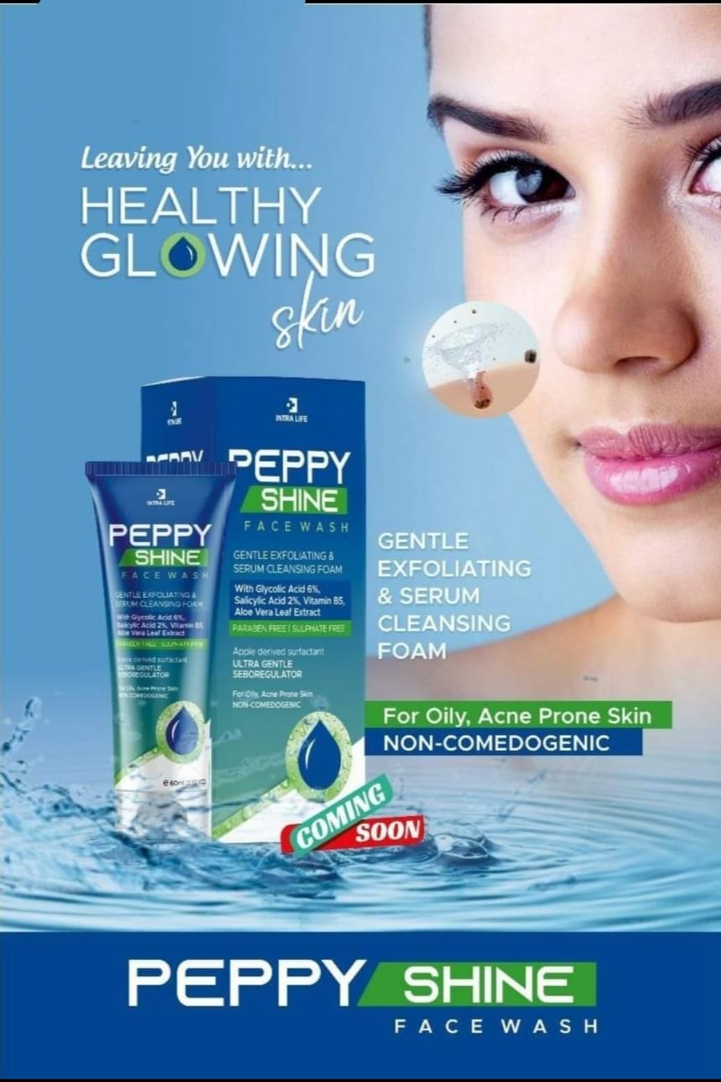 Peppy Shine Gentle Exfoliating Face Wash 60ml - Dark Spot Remover, Sebum Cleanser & Skin Brightening Foam Cleanser | For Acne-Prone & Dull Skin | Daily Facial Cleansing Routine