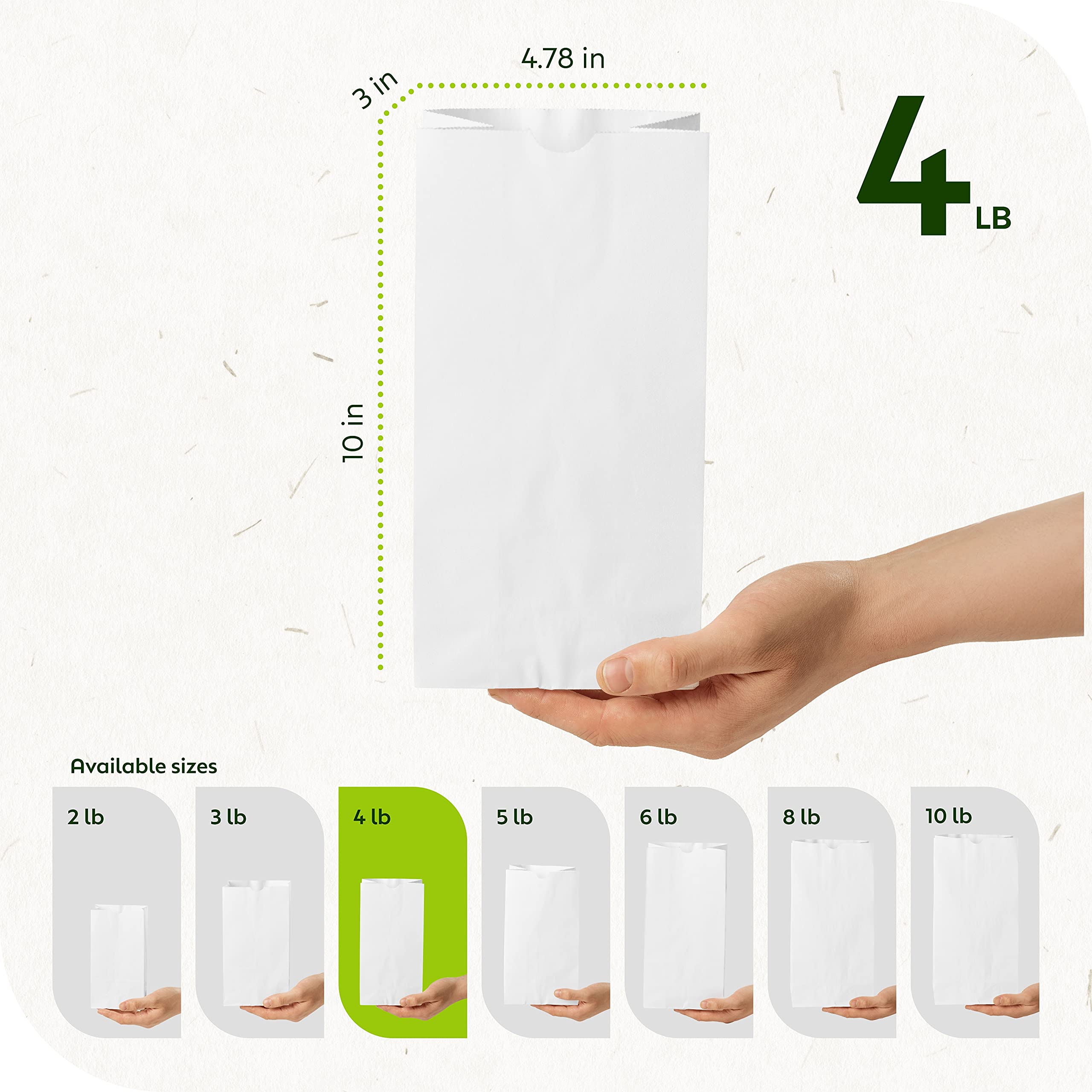 Eco-Friendly White Paper Sandwich Bags & Grocery Bags - 4 Lb Capacity, Durable Food-Grade Packaging (Pack of 500) - Perfect for Lunches, Takeout, Bakery Items & Retail Packaging