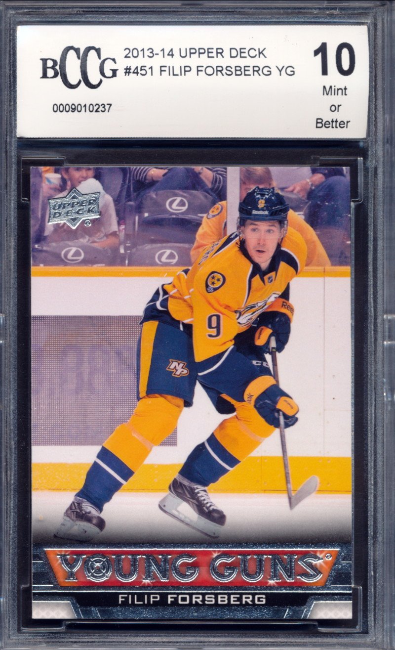 2013-14 Upper Deck Young Guns #451 Filip Forsberg Rookie Card BCCG 10 Graded - Perfect for Hockey Card Collectors, Sports Memorabilia Enthusiasts & NHL Fans