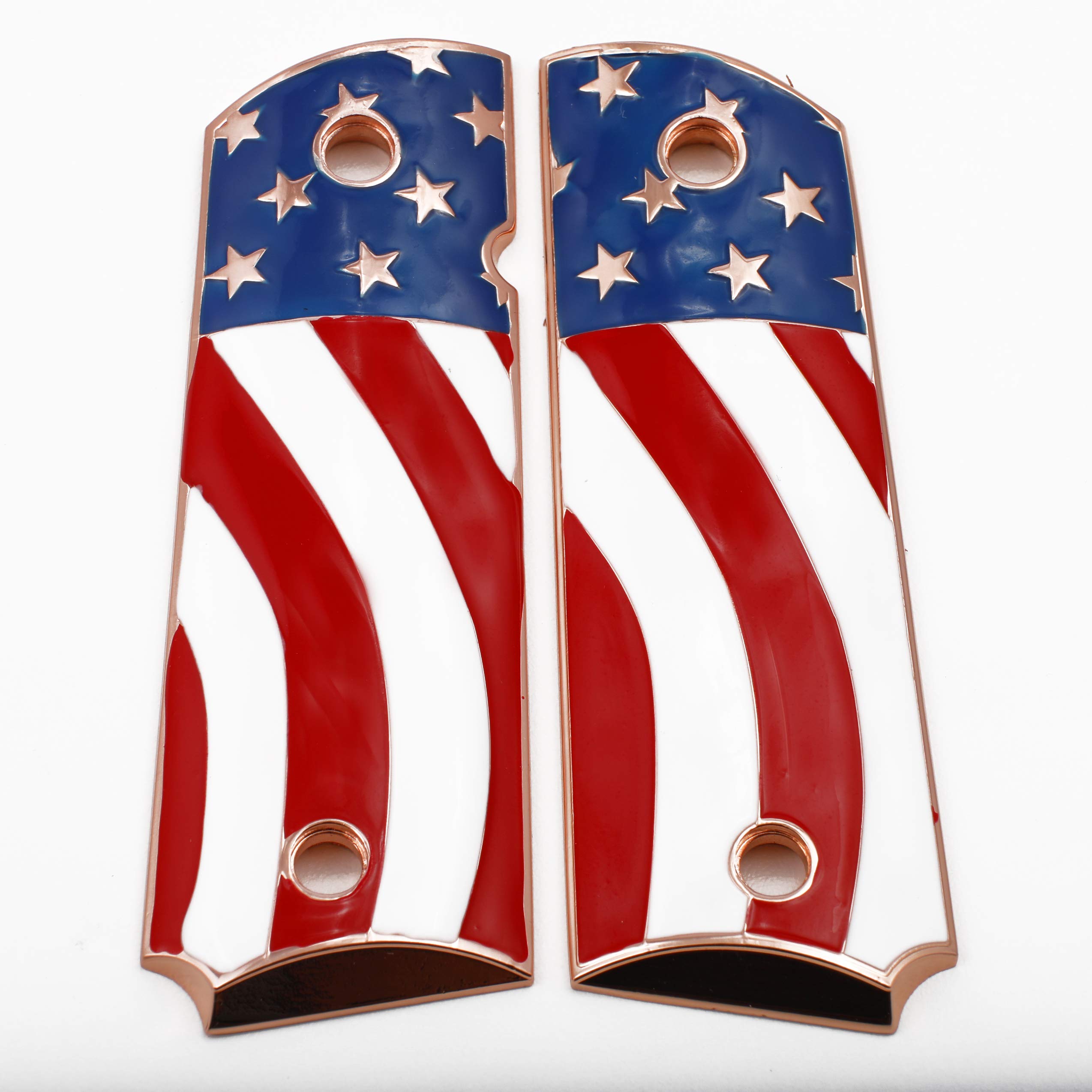 Premium US Flag 1911 Grips for Kimber, Colt, Rock Island, Springfield & Taurus - Full Size Rose Gold Nickel Plated - Perfect for Patriotic Gun Enthusiasts & Collectors