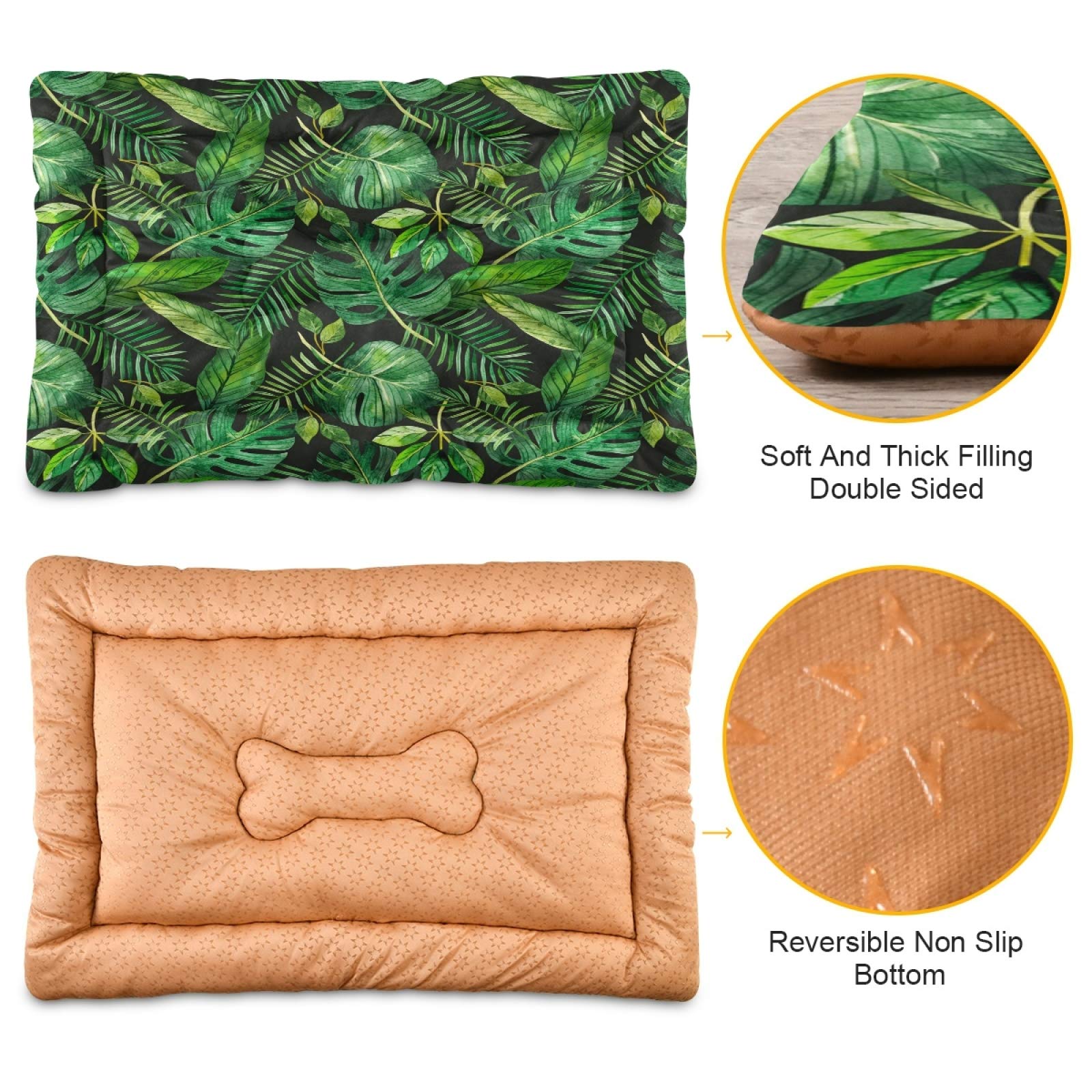 Tropical Leaves Pet Bed for Dogs & Cats - Ultra Soft Rectangle Comfort Bed, Calming Dog Bed for Small & Medium Breeds (24x18 Inches) - Perfect for Living Room, Bedroom & Pet-Friendly Spaces