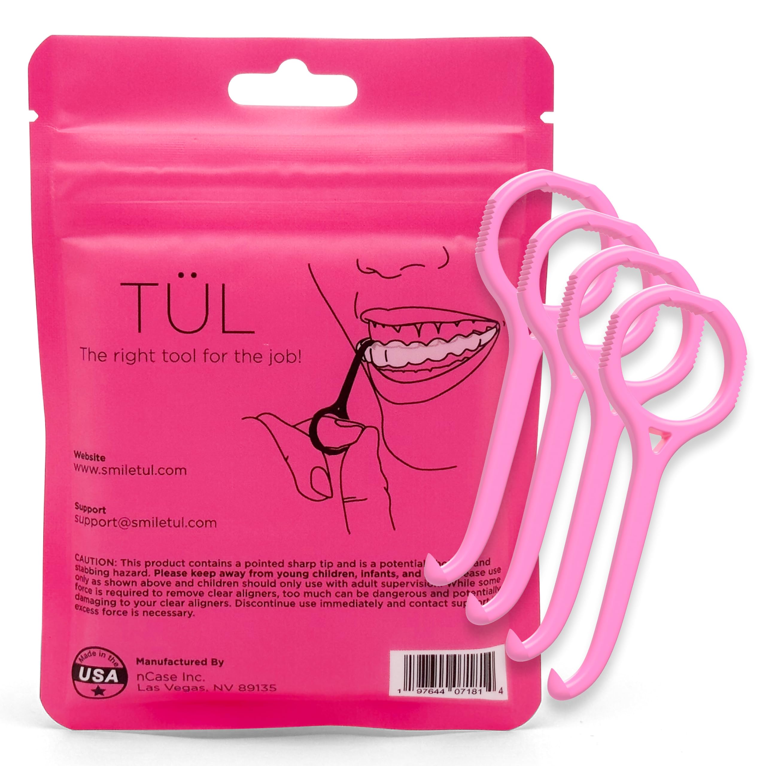 TÜL Aligner Remover Tool - Made in USA | Lifetime Replacements | Orthodontist Recommended for Aligners & Retainers | FBM Pink 4-Pack | Fast Shipping | Perfect for Invisalign, ClearCorrect & Nighttime Retainer Care