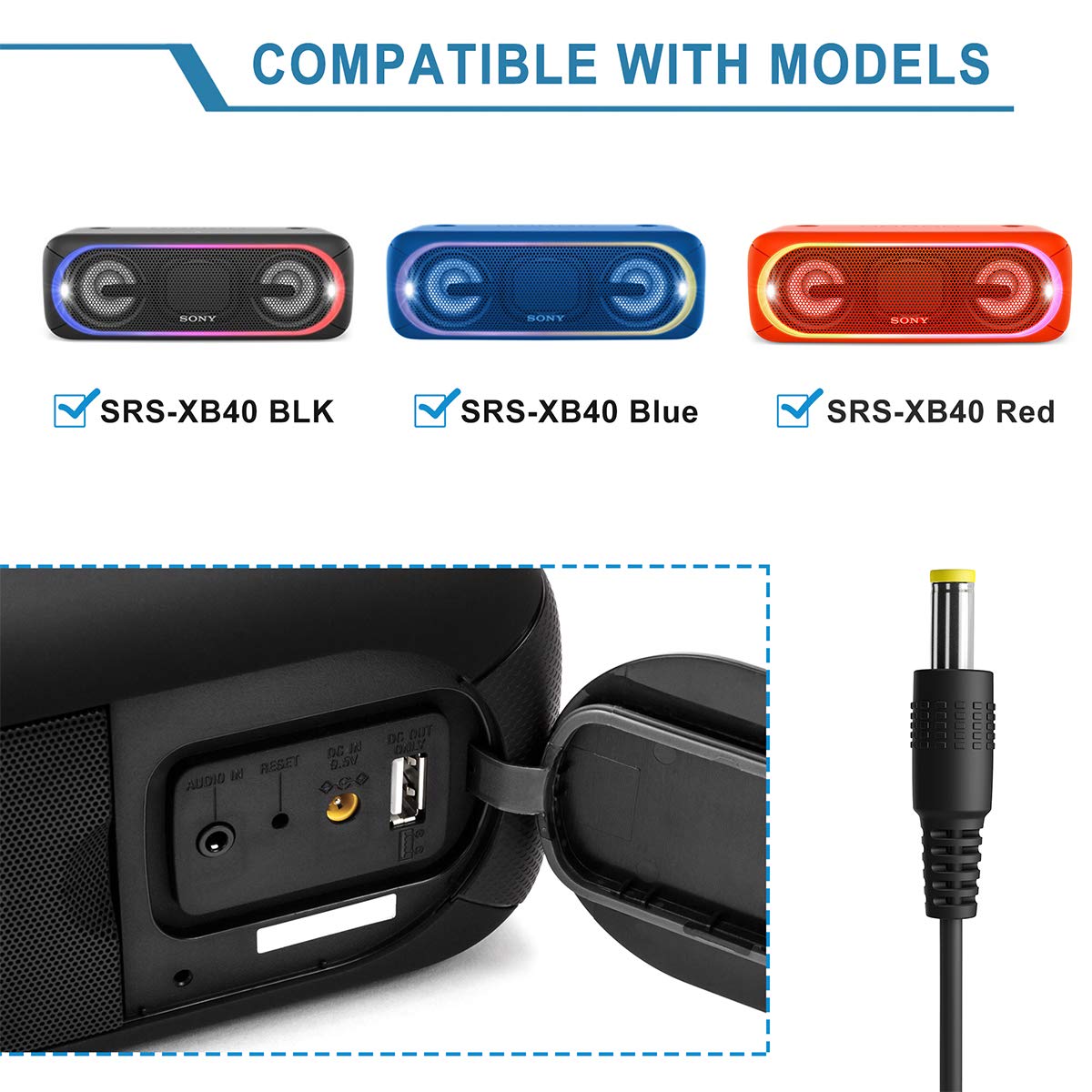 Original Title: PwrON AC to DC Adapter Compatible with Sony SRS-XB40 SRSXB40 Portable Bluetooth Wireless Speaker SRS-XB40/BLK SRSXB40/BLK SRS-XB40/BLUE SRSXB40/BLUE SRSXB40/RED SRS-XB40/RED Power Supply Charger  Optimized Title: PwrON AC/DC Power Adapter for Sony SRS-XB40 Bluetooth Speaker - Replacement Charger Compatible with SRS-XB40/BLK, SRSXB40/BLK, SRS-XB40/BLUE, SRSXB40/BLUE, SRSXB40/RED, SRS-XB40/RED - Perfect for Home, Travel & Outdoor Use